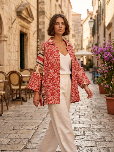 Lauren Vintage Printed Cotton Kantha Jacket One Size Fits Small to 2X