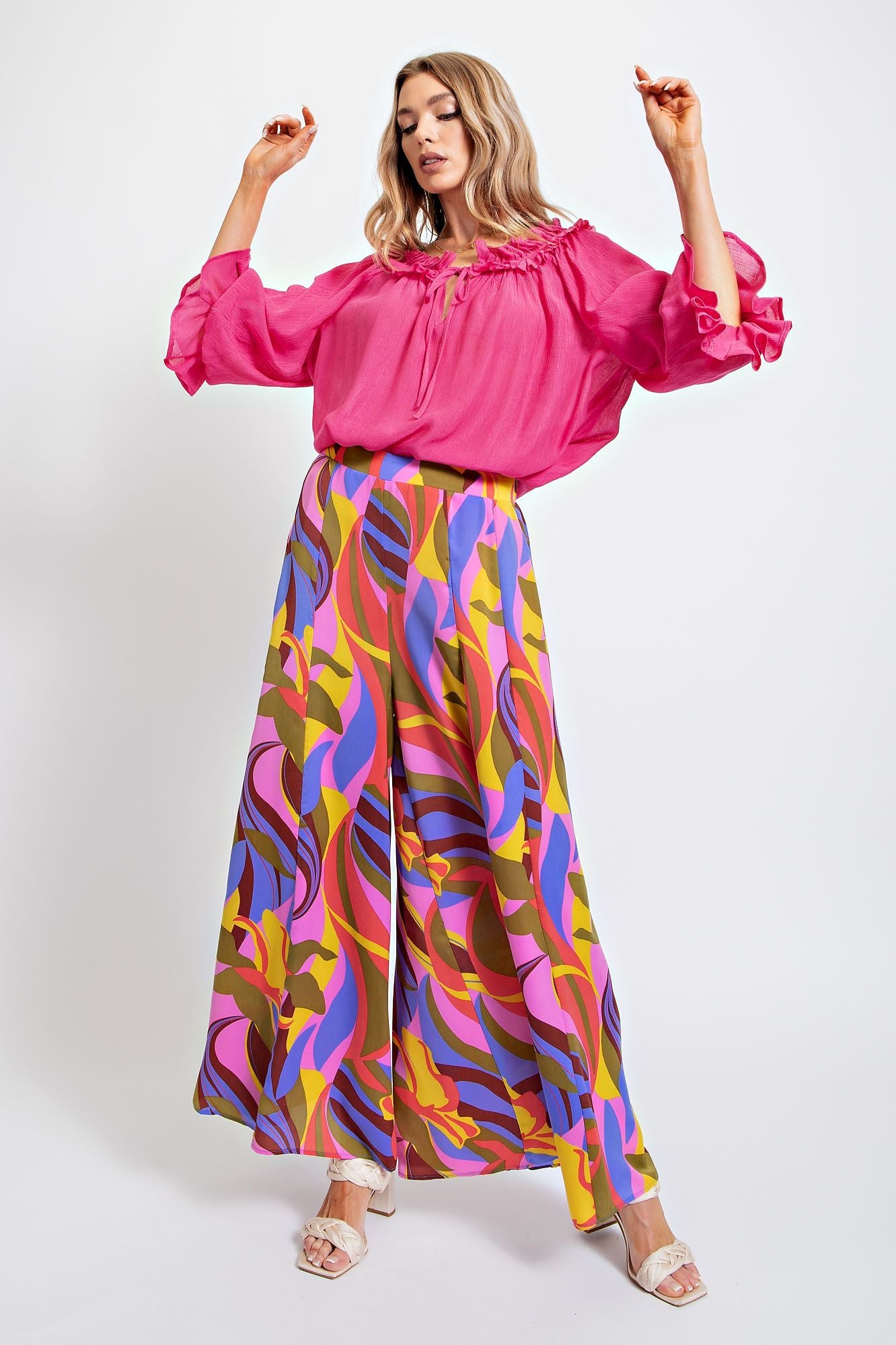 Purple Mirabelle Satin Wide Leg Pants