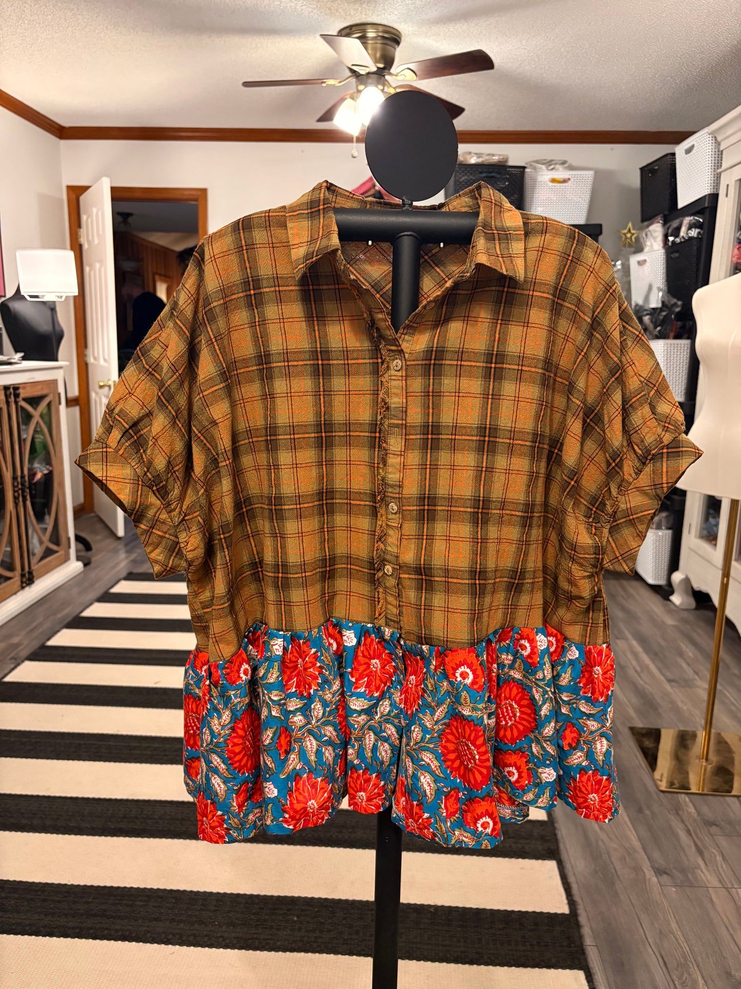 Olivia Upcycled Oversized Frayed Plaid Top One Size Fits a Small to XXL