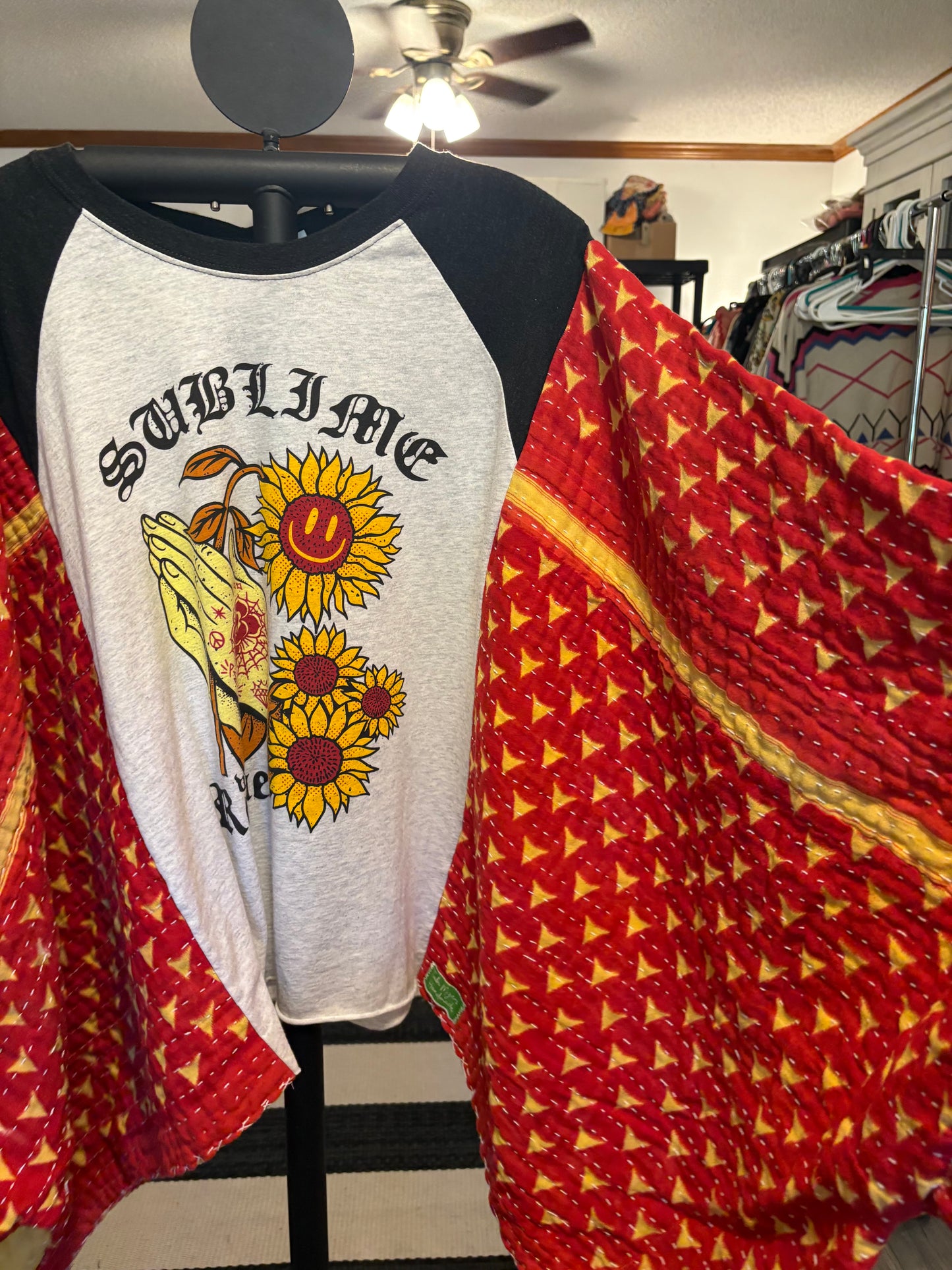 Sublime Upcycled Vintage Kantha Poncho Tee Fits A Small to XXL
