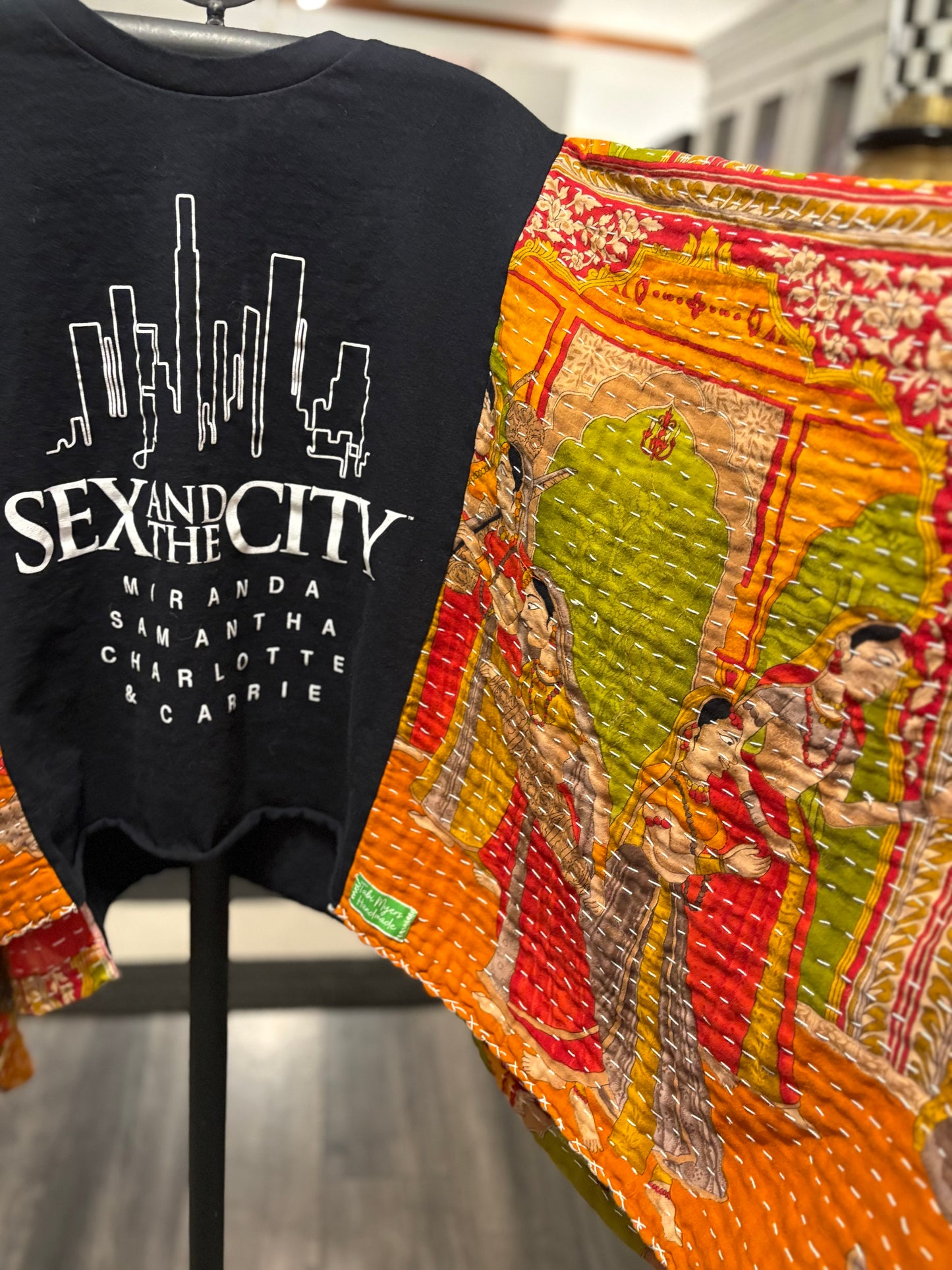 Sex in the City Upcycled Vintage Kantha Poncho Tee Fits A Size Small to XL
