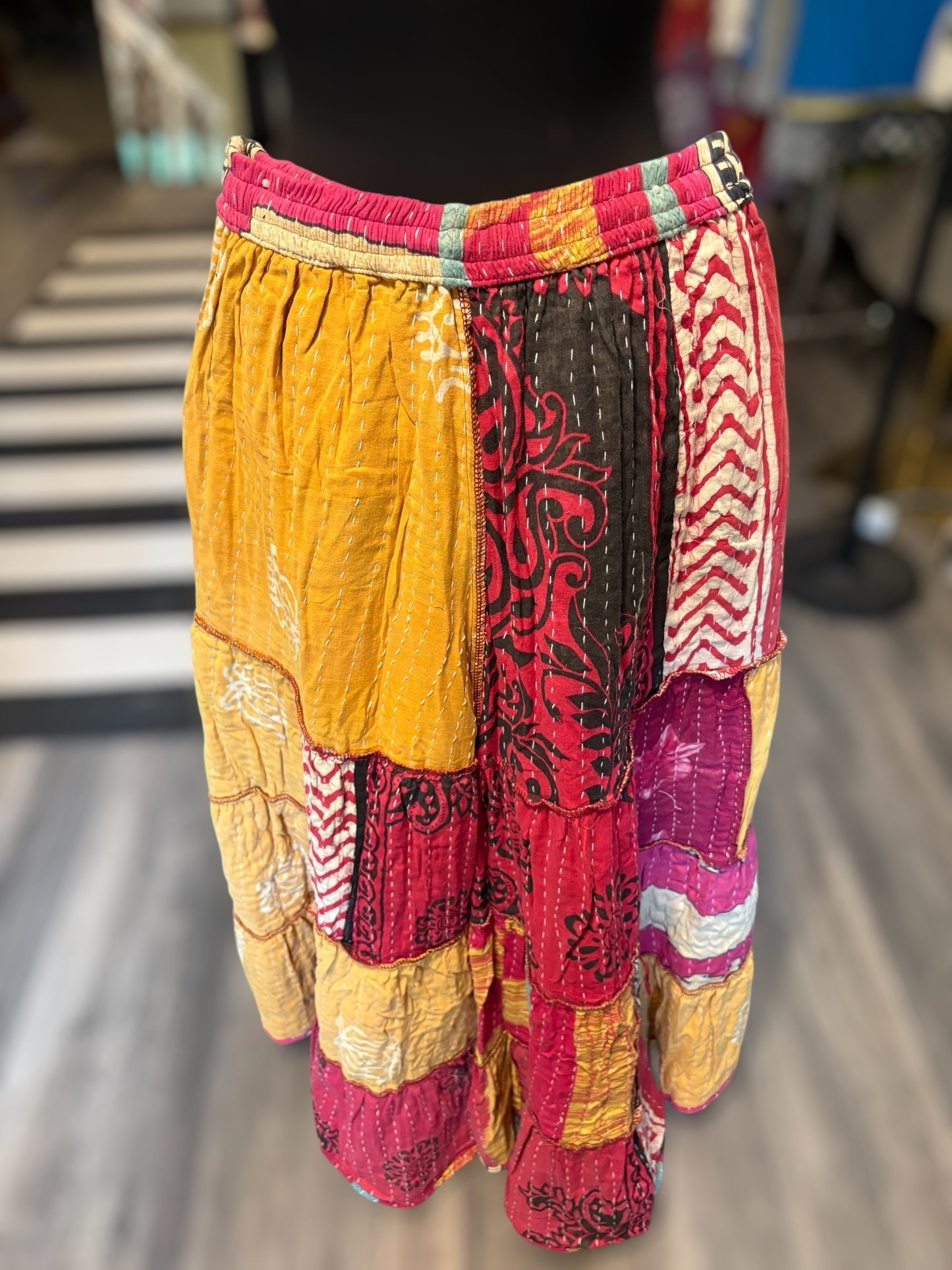 Donna Kantha Flowy Tiered Reversible Palazzo Pant with Pockets: One Size Fits Size 6-16