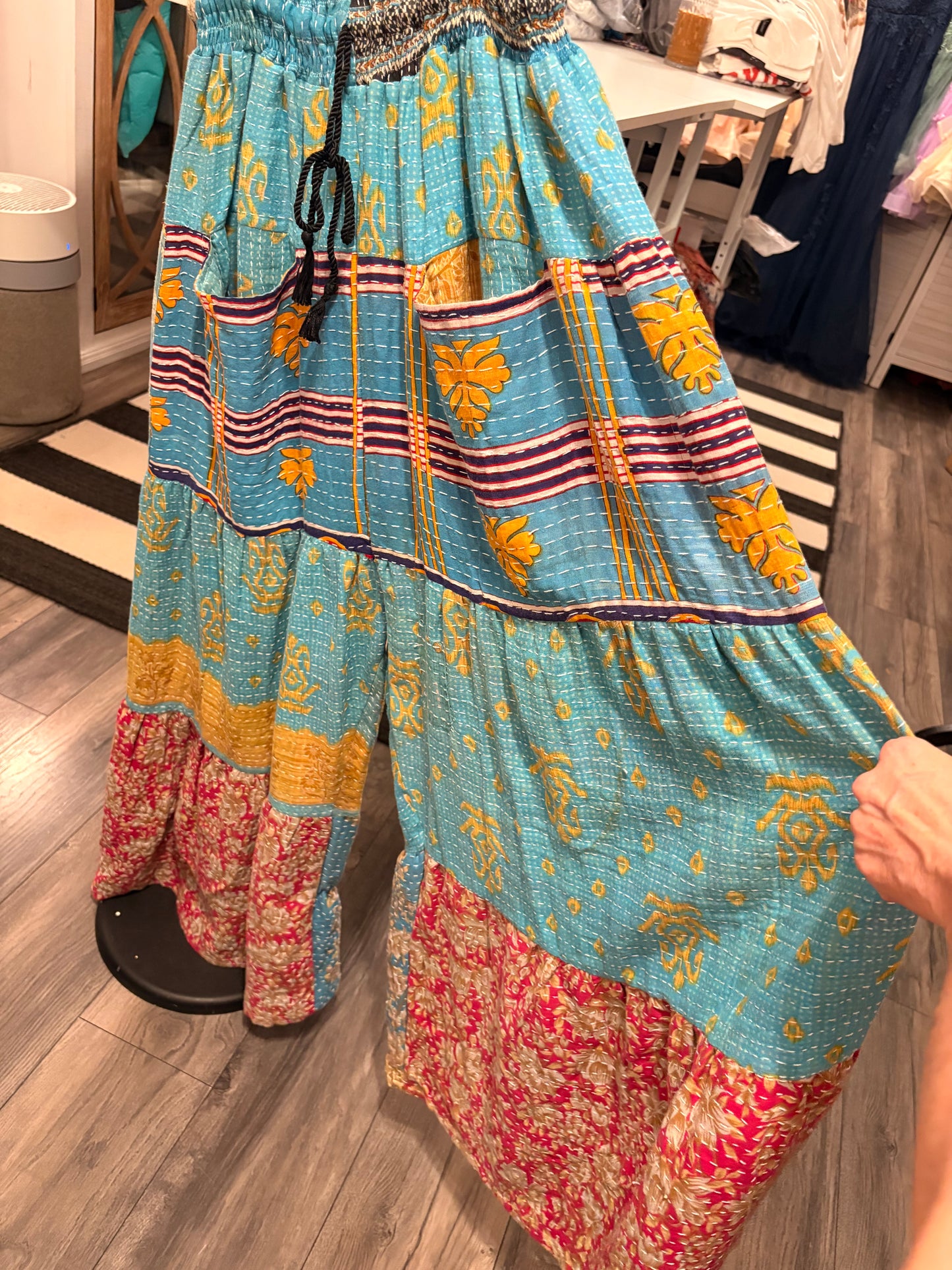 Halle Upcycled Kantha Pants One Size Fits a Size Small to 3X 2-22