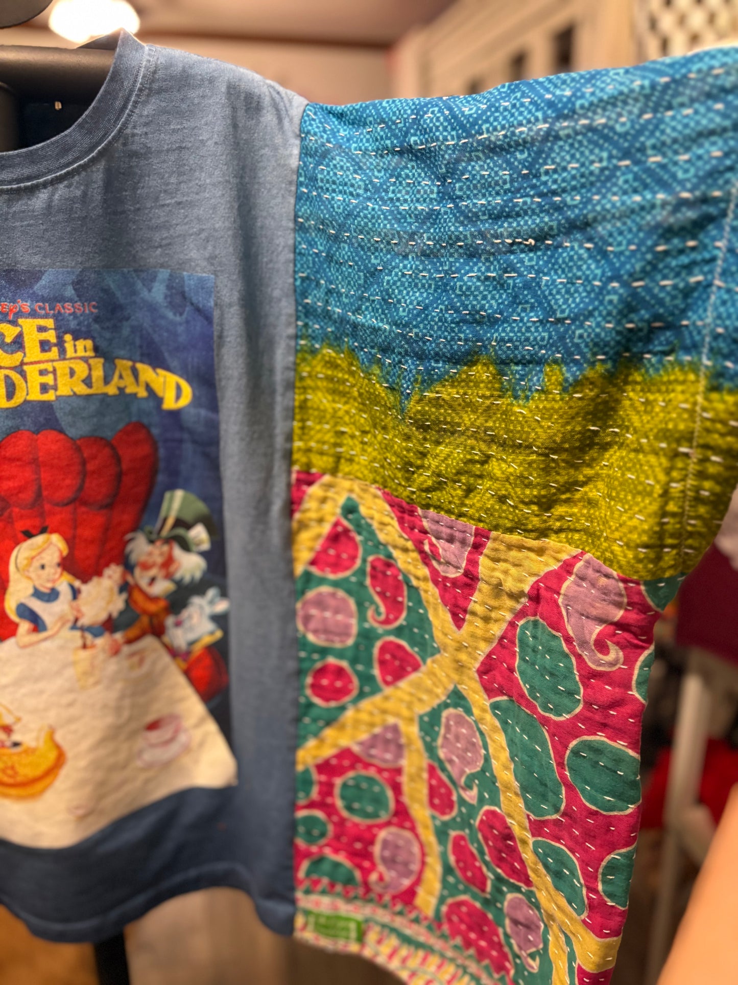 Alice in Wonderland Upcycled Vintage Kantha Poncho Tee Fits A Size Small to XXL