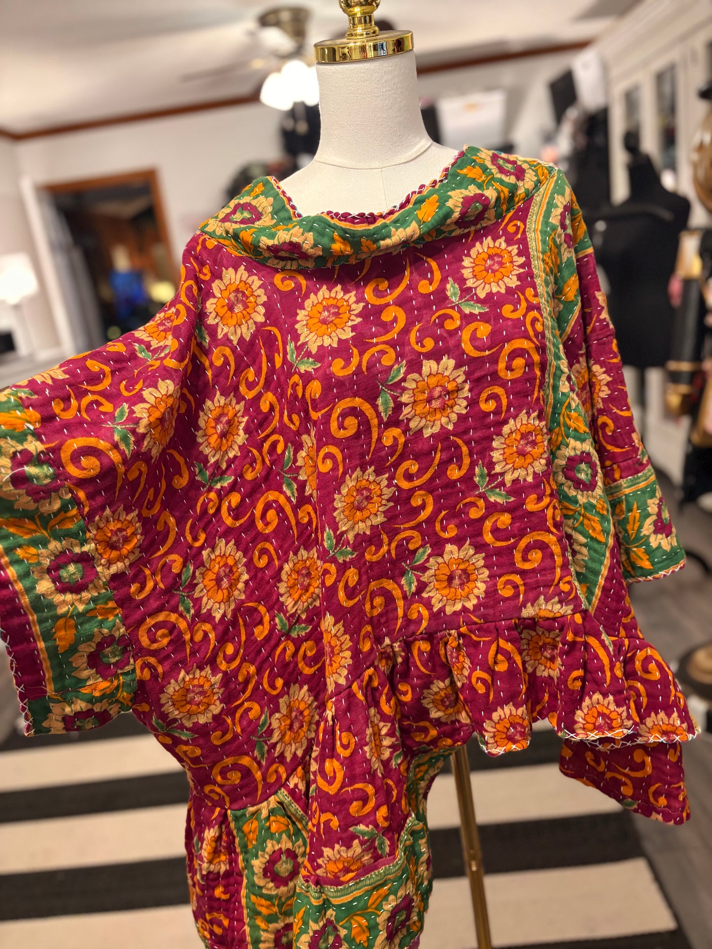 Gogh Upcycled Vintage Kantha Quilt ART Layering Top One Size Fits A Small to 3X Oversized