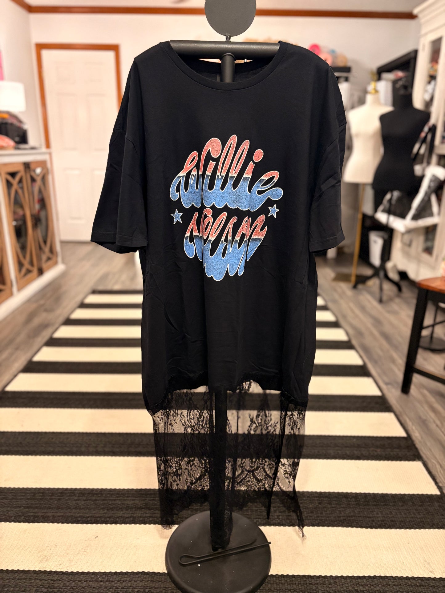 Willie Beautiful Lace Bottom Tee Dress OVERSIZED Fits a Small to 2X