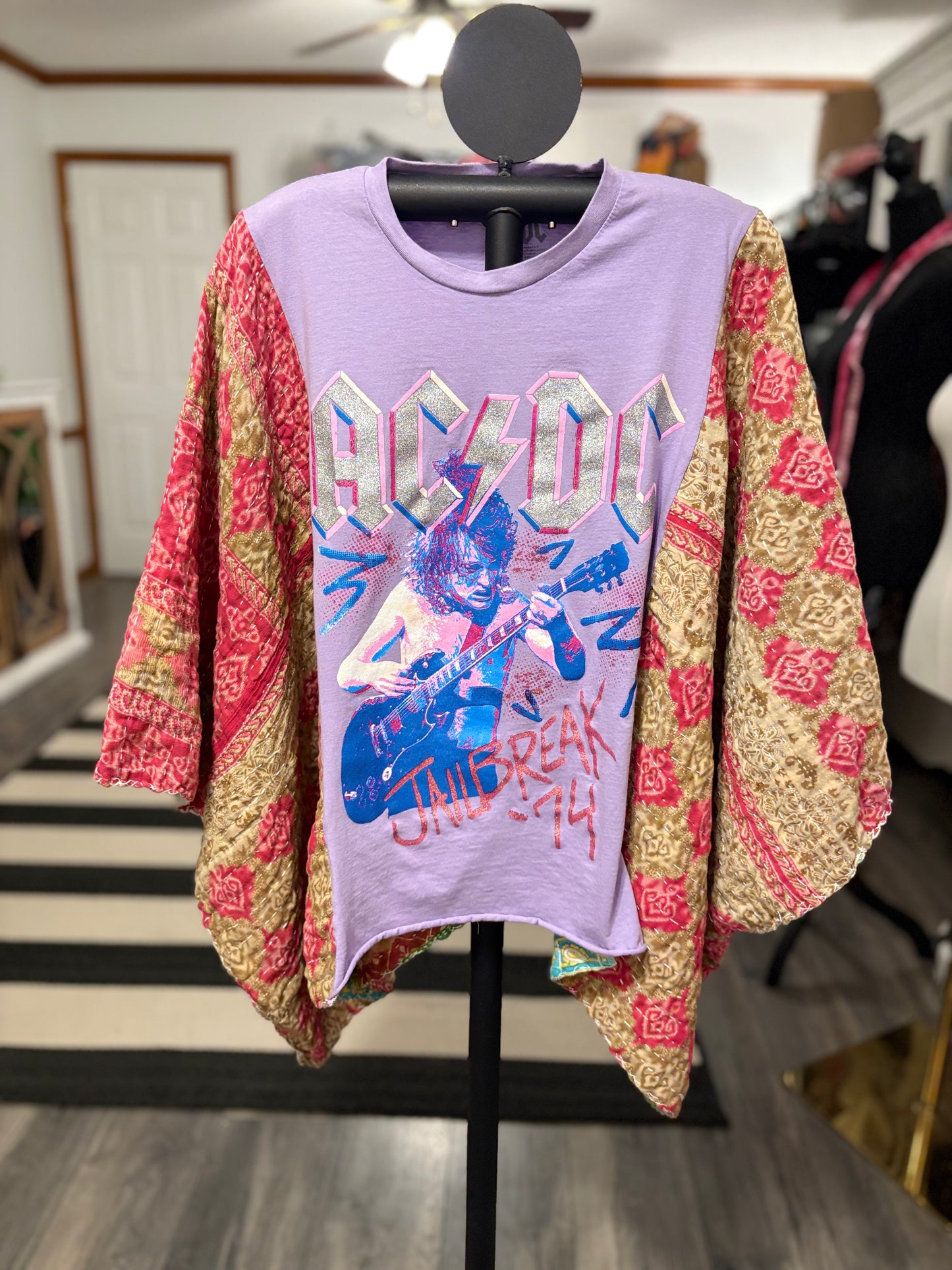 AC/DC Upcycled Vintage Kantha Poncho Tee One Size Fits A Small to XXL (6-16)