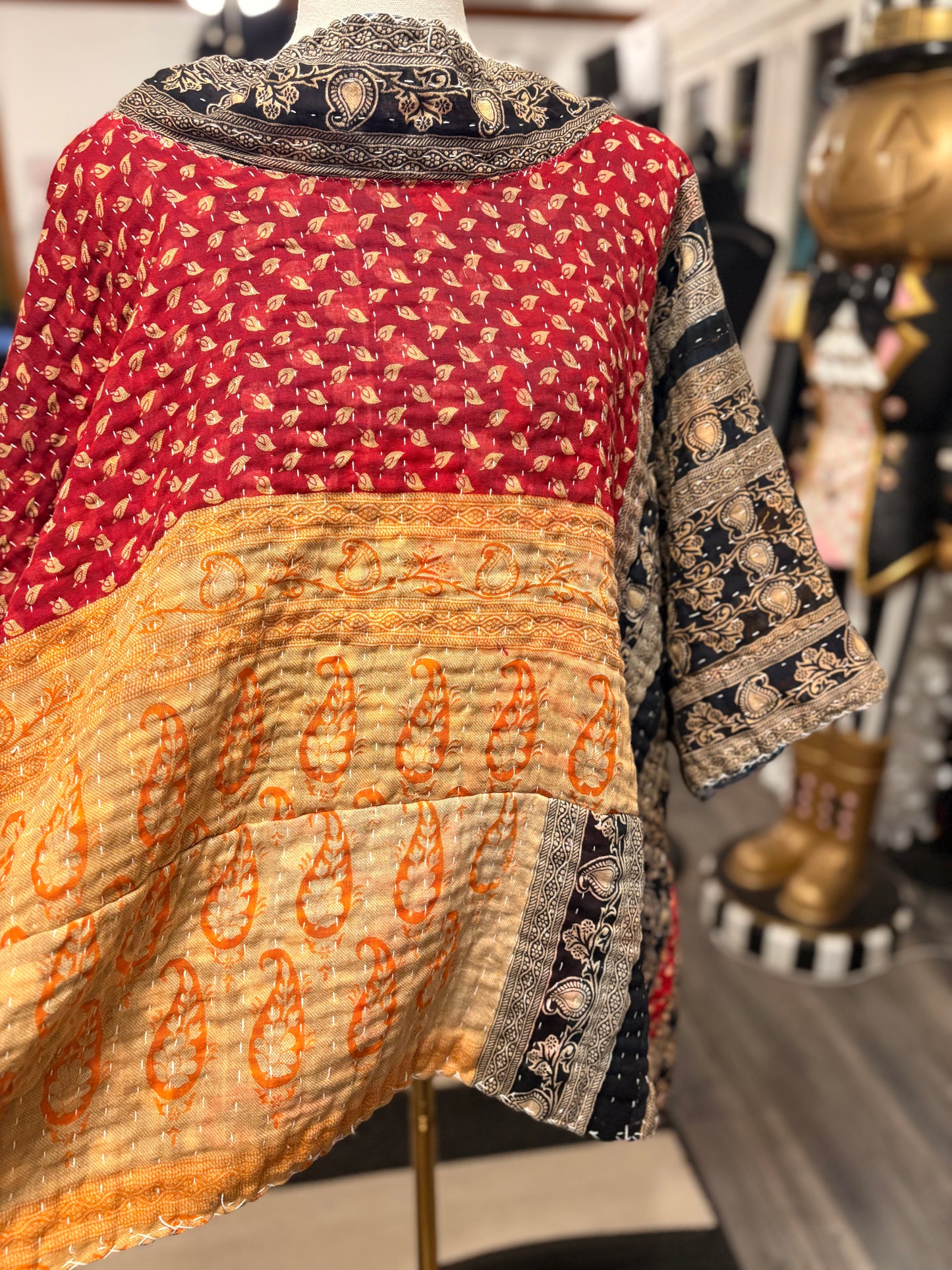 Raphael Upcycled Vintage Kantha Quilt ART Layering Top One Size Fits A Small to 3X Oversized