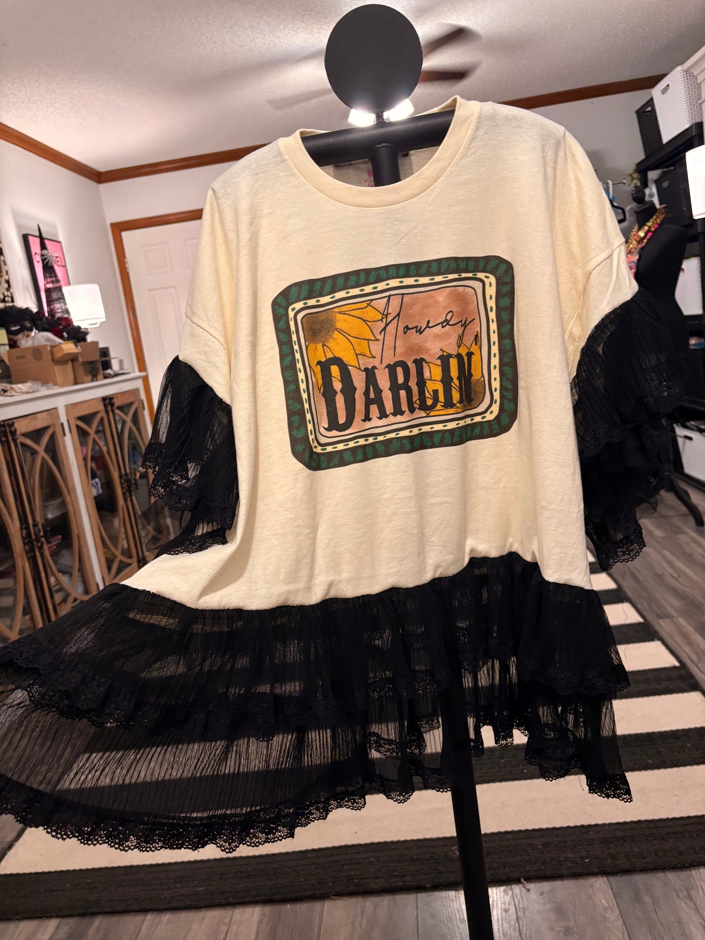 Howdy Darlin Upcycled Ruffled Boxy Top One Size Fits a Small to 3X