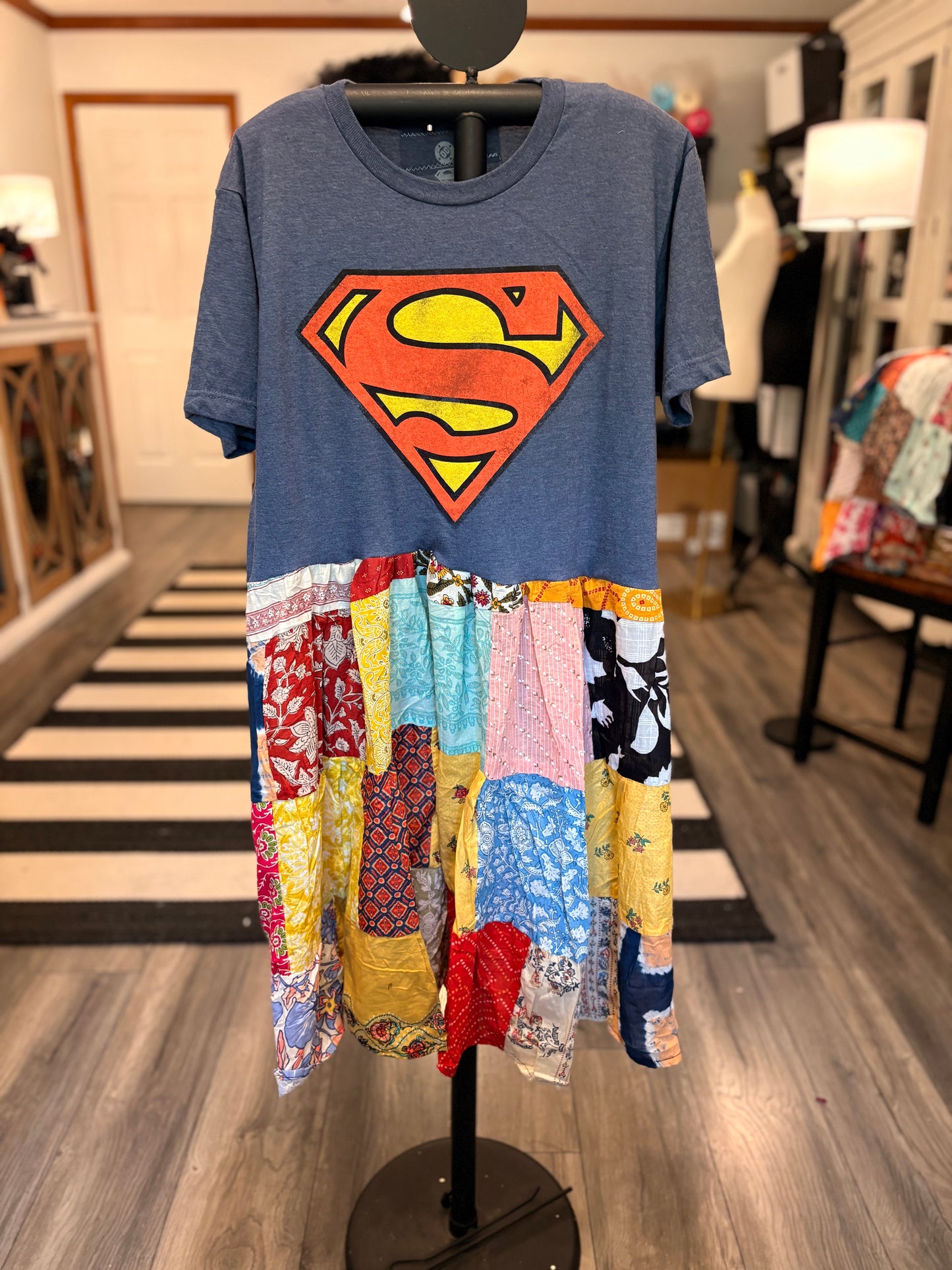 Super Hero Upcycled Patchwork Dress One Size Fits a Small to Large