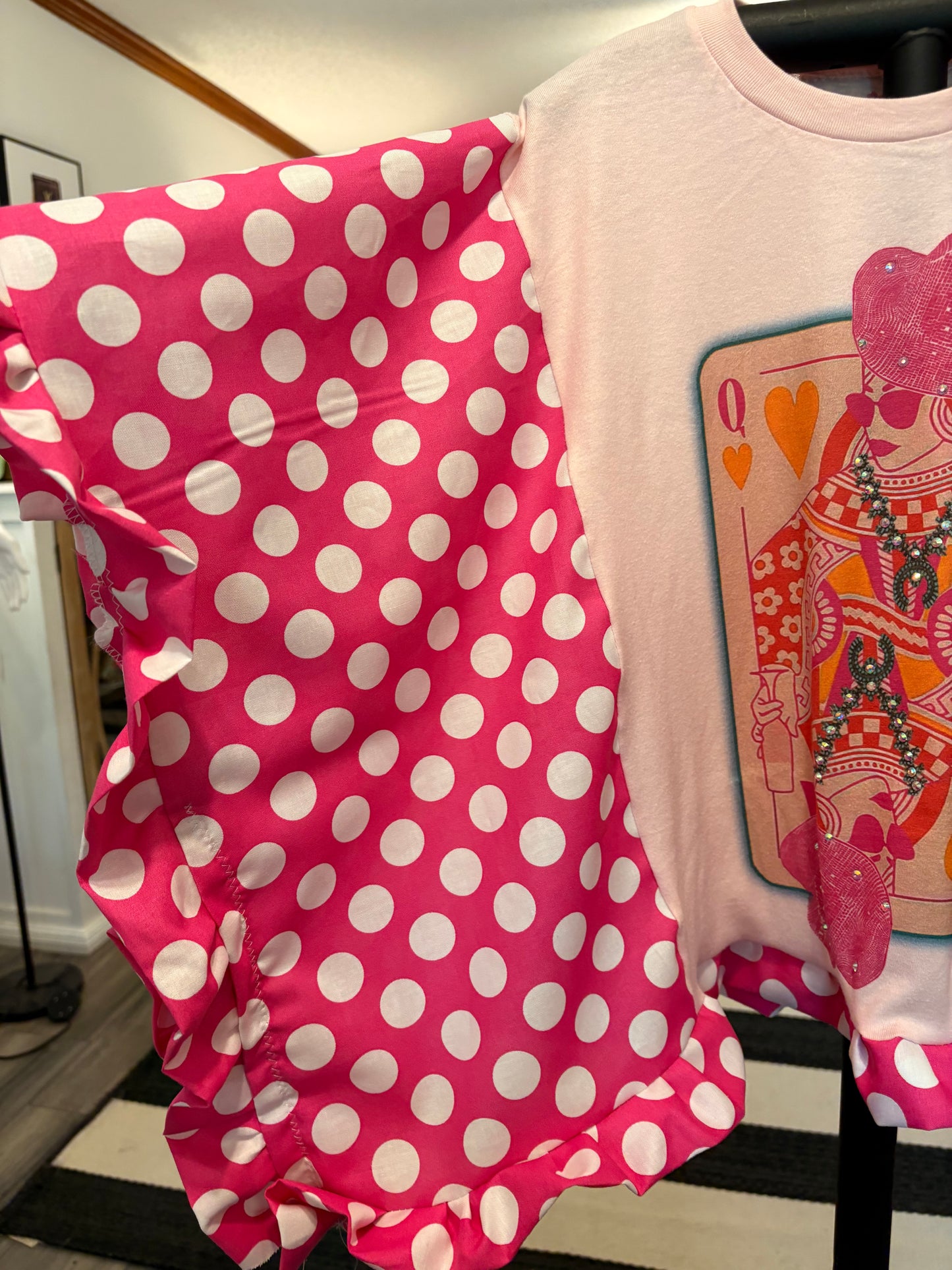 Queen of Hearts and Sparkles Upcycled Ruffled Boxy Top One Size Fits a Small to XXL