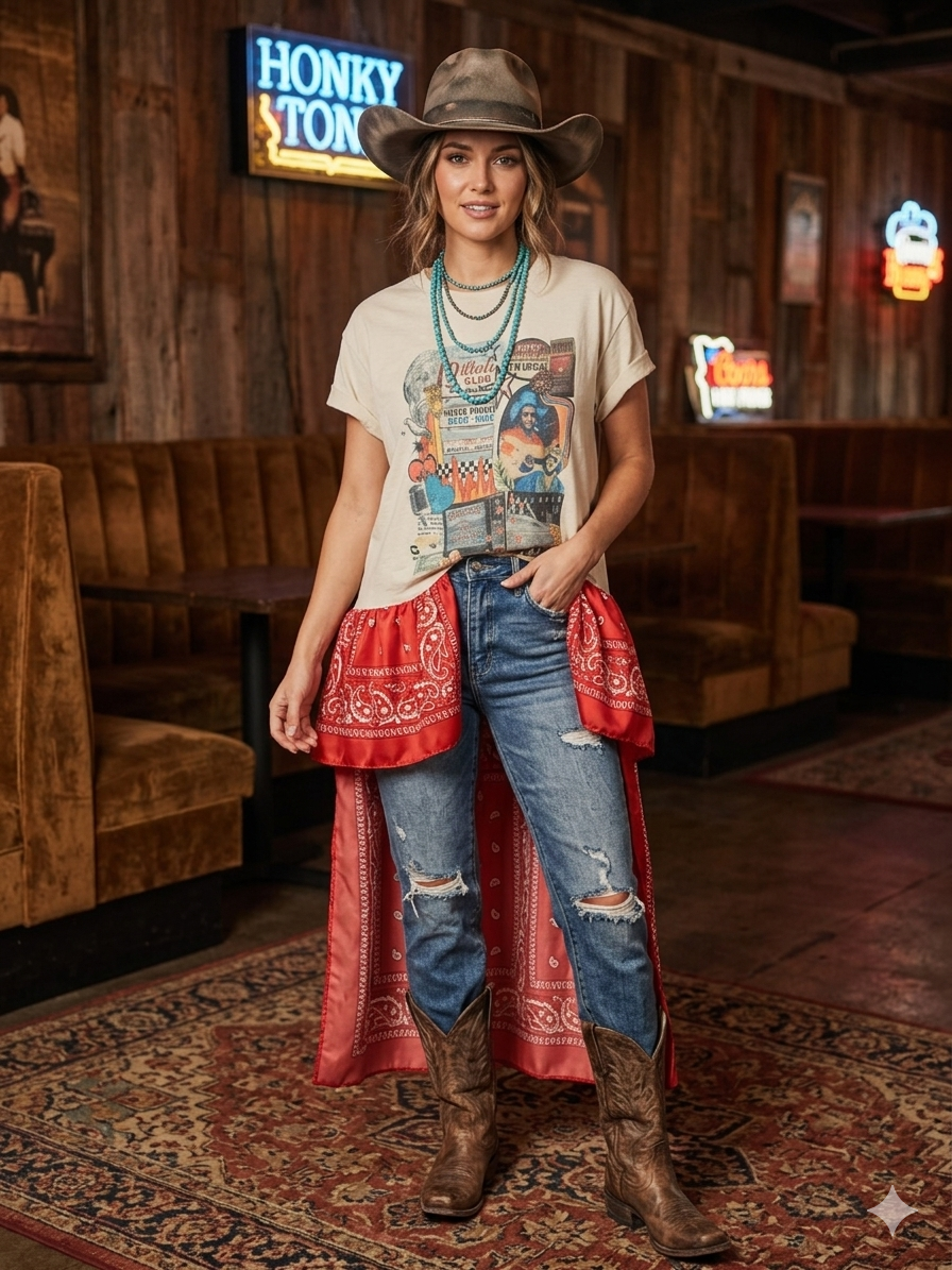 Urban Cowboy Drama Ho/Lo Bandana Tee One size fits a Small to Large 6-12