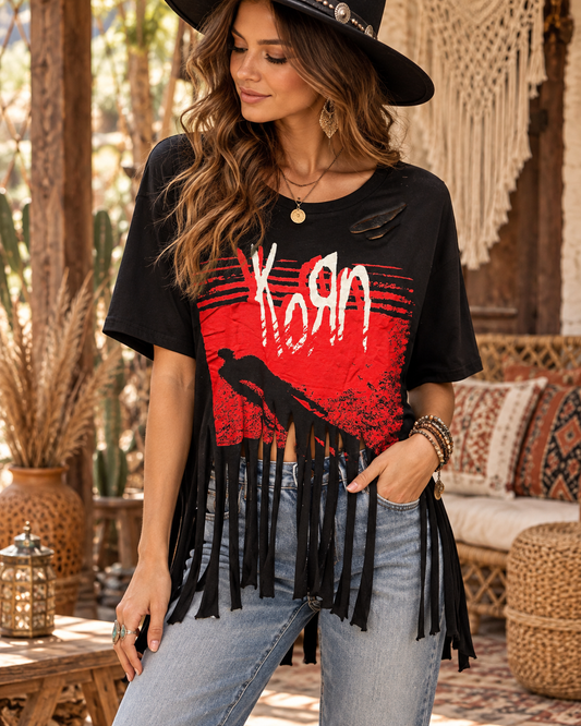 Coming Undone Glam Fringe Tee One Size Fits Small to Large