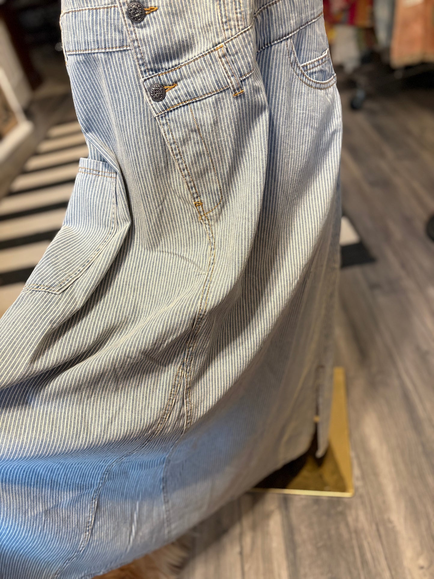 Striped Denim Overall Maxi Dress