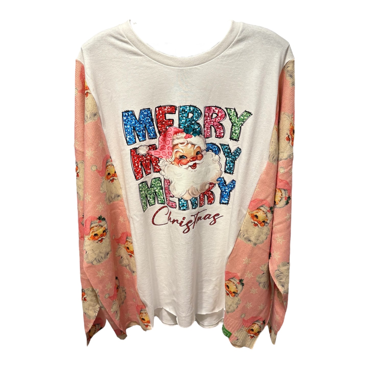 Merry Merry Merry Upcycled Drop Sleeve Tee Sweater One Size Fits a Small to XXL