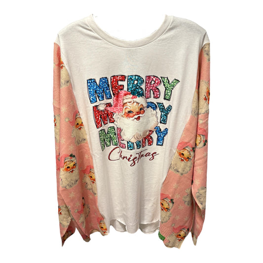 Merry Merry Merry Upcycled Drop Sleeve Tee Sweater One Size Fits a Small to XXL