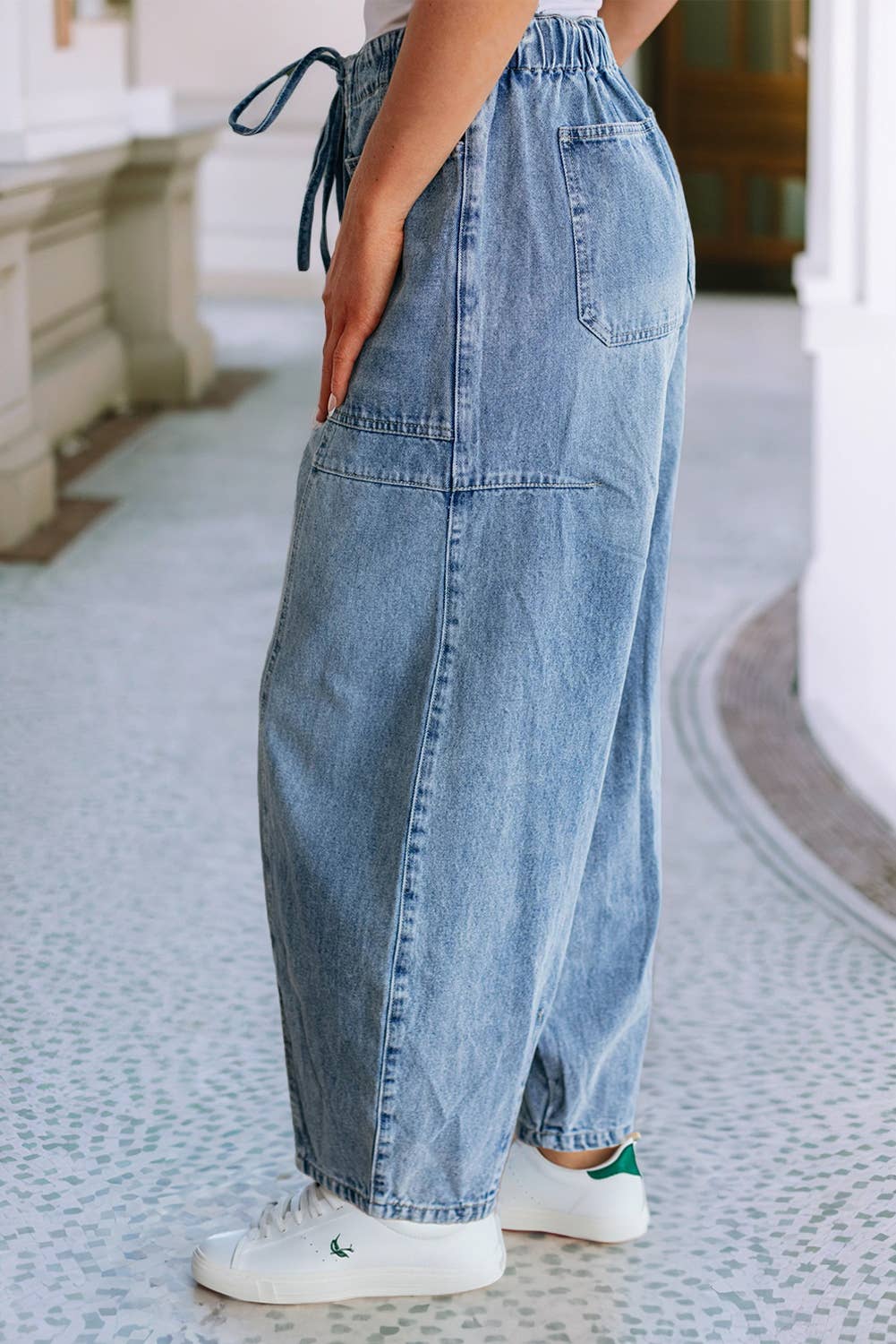 LDC Large Patch Pocket Drawstring Paperbag Waist Jeans: Myosotis / 12