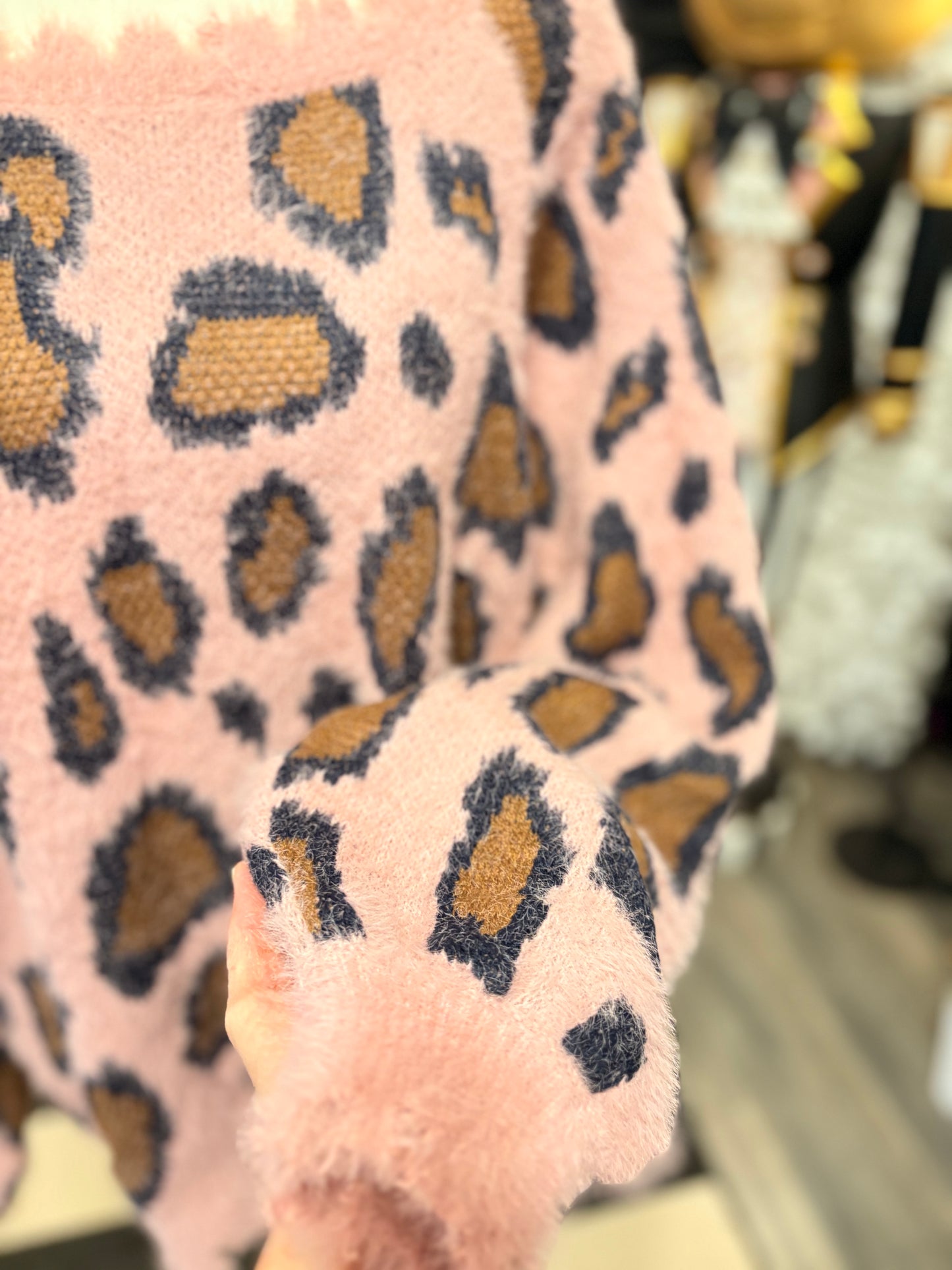 Dusty Pink Fuzzy Cheetah Sweater Plus Size