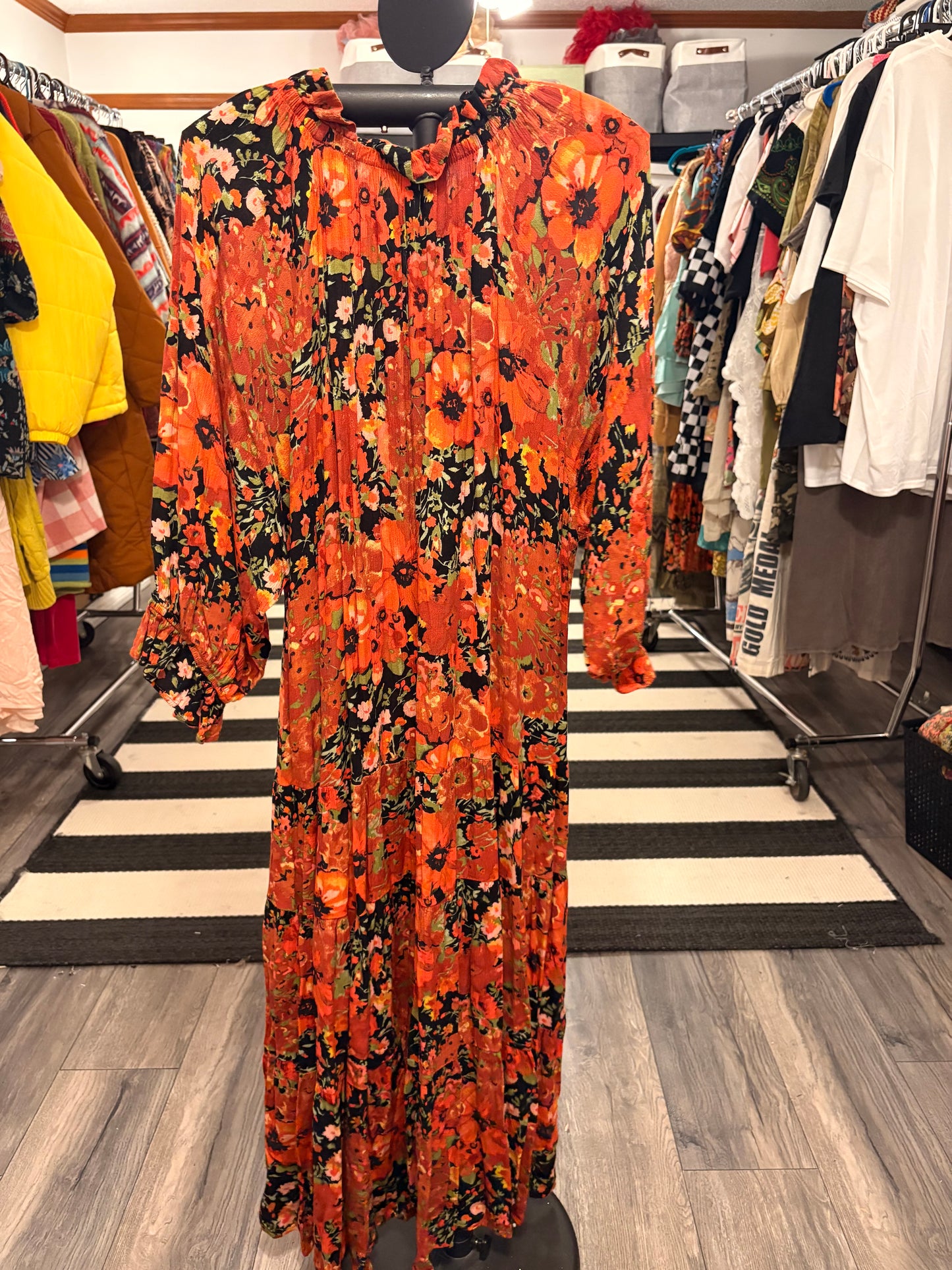 Dark Floral Flowy Dress Medium