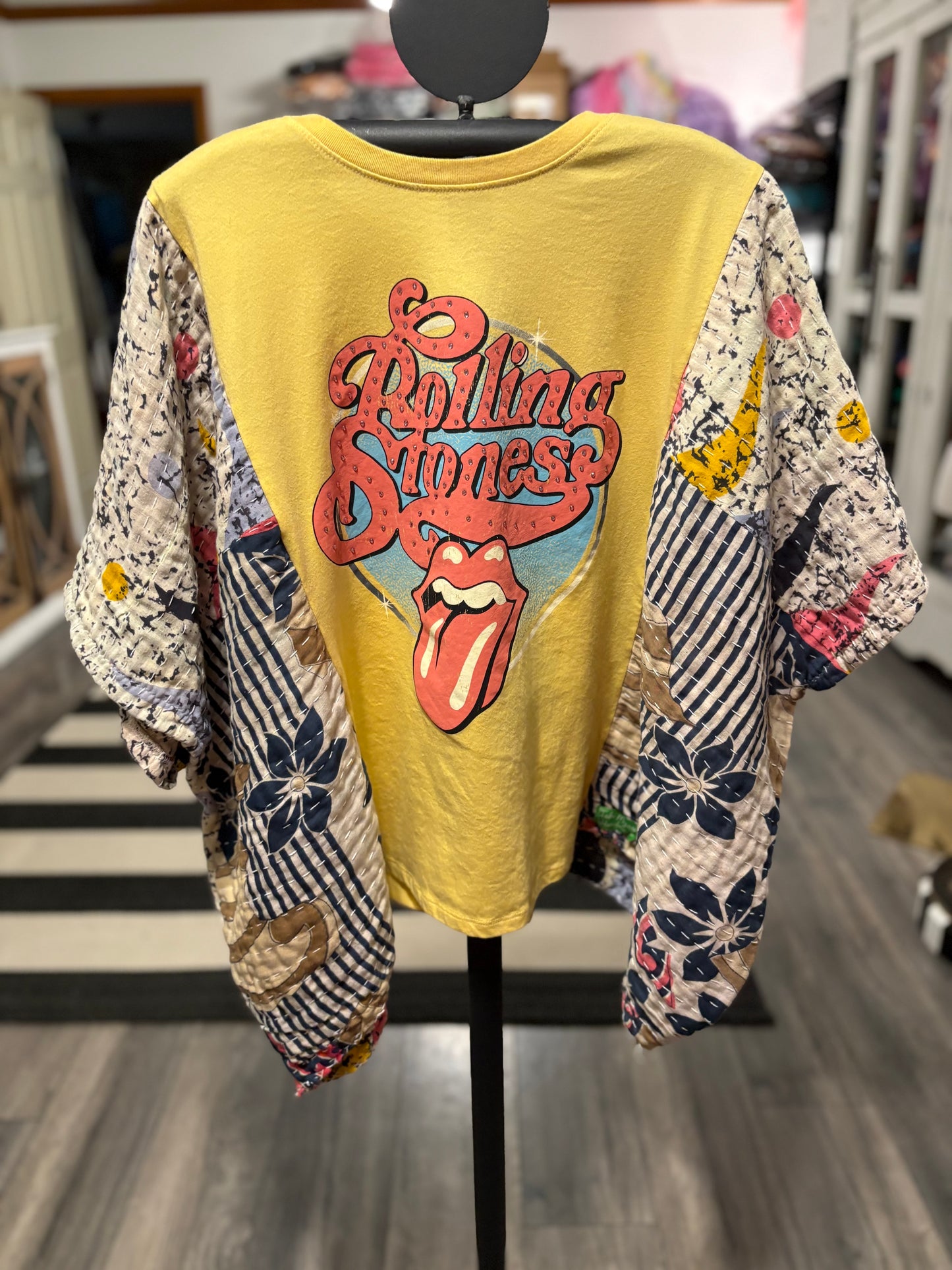 Rolling Stones Upcycled Vintage Kantha Poncho Tee Fits A Size Small to XXL
