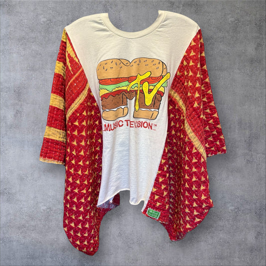 MTV Upcycled Vintage Kantha Poncho Tee Fits A Small to XL