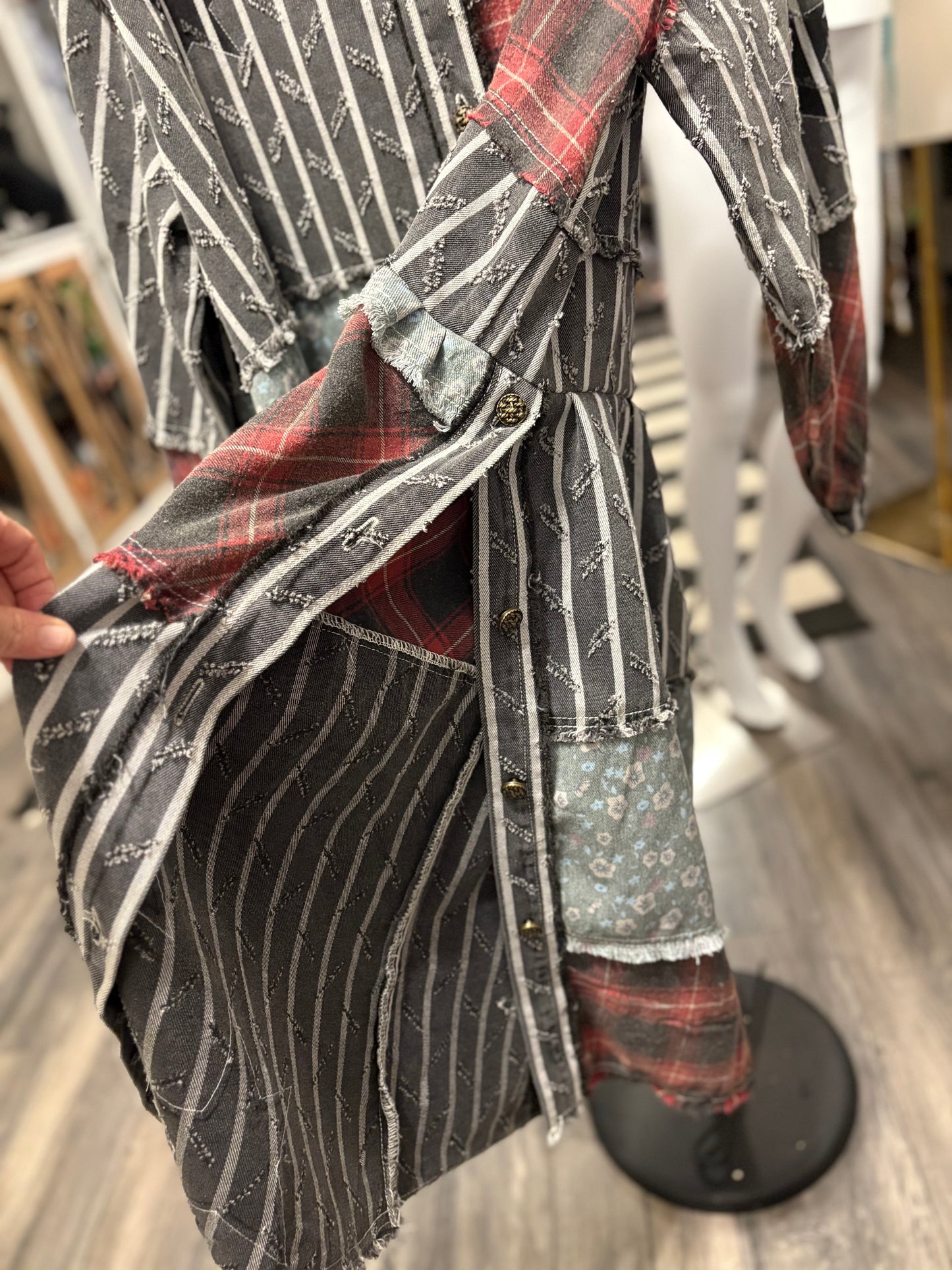 Rockstar Upcycled Denim Patchwork Dress/Long Top One Size Fits Most