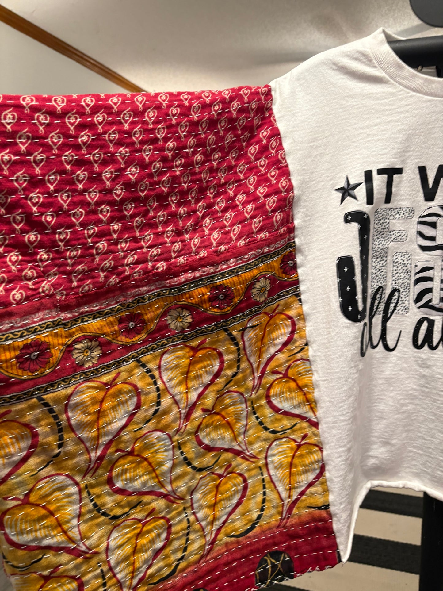 Jesus Upcycled Vintage Kantha Quilt Poncho Tee One Size Fits a Small to XL