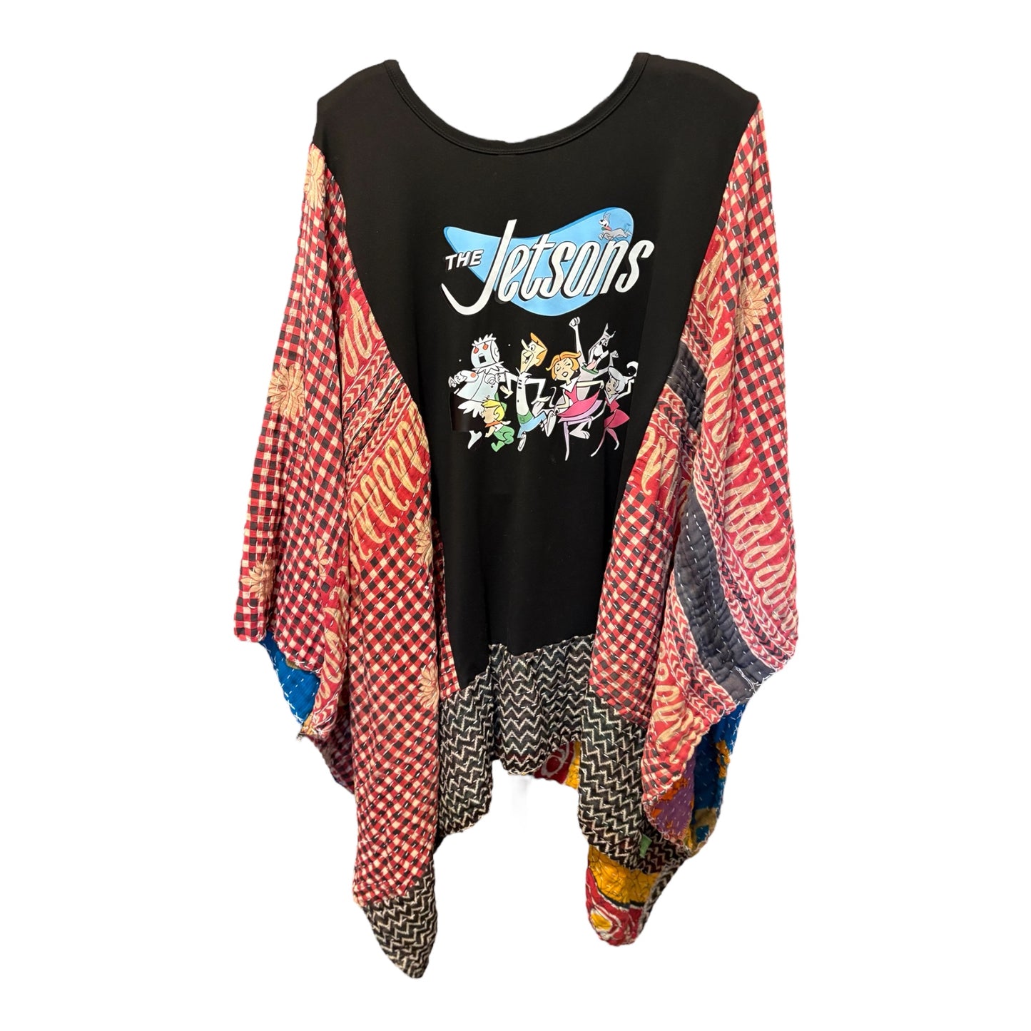 The Jetsons Upcycled Vintage Kantha Poncho Tee Fits A Size Large to 4X