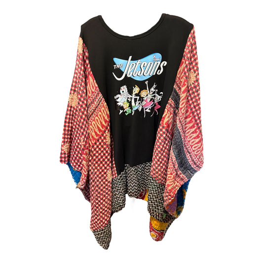 The Jetsons Upcycled Vintage Kantha Poncho Tee Fits A Size Large to 4X