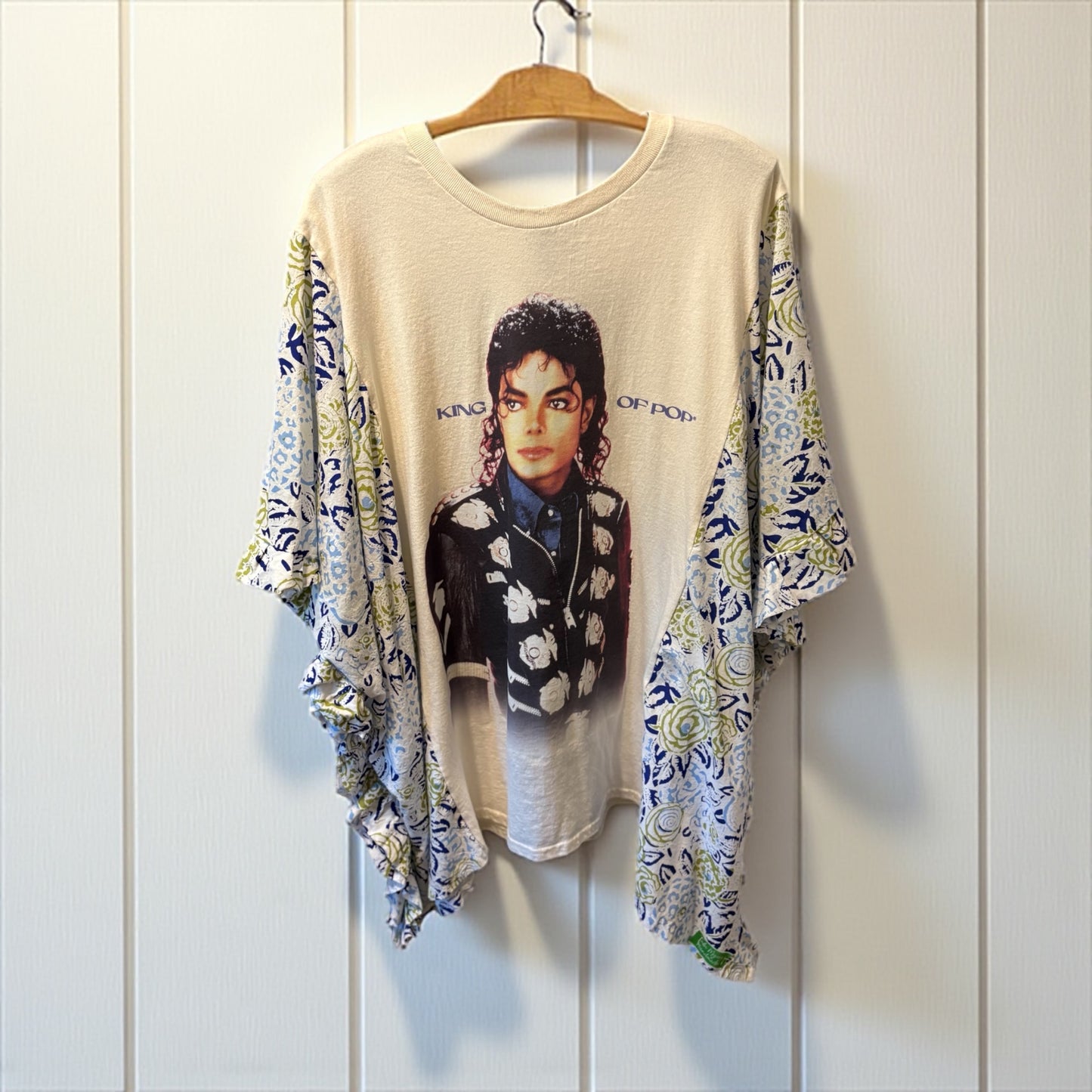 Michael Jackson Upcycled Drop Ruffle Sleeve Tee One Size Fits a Large to 3X