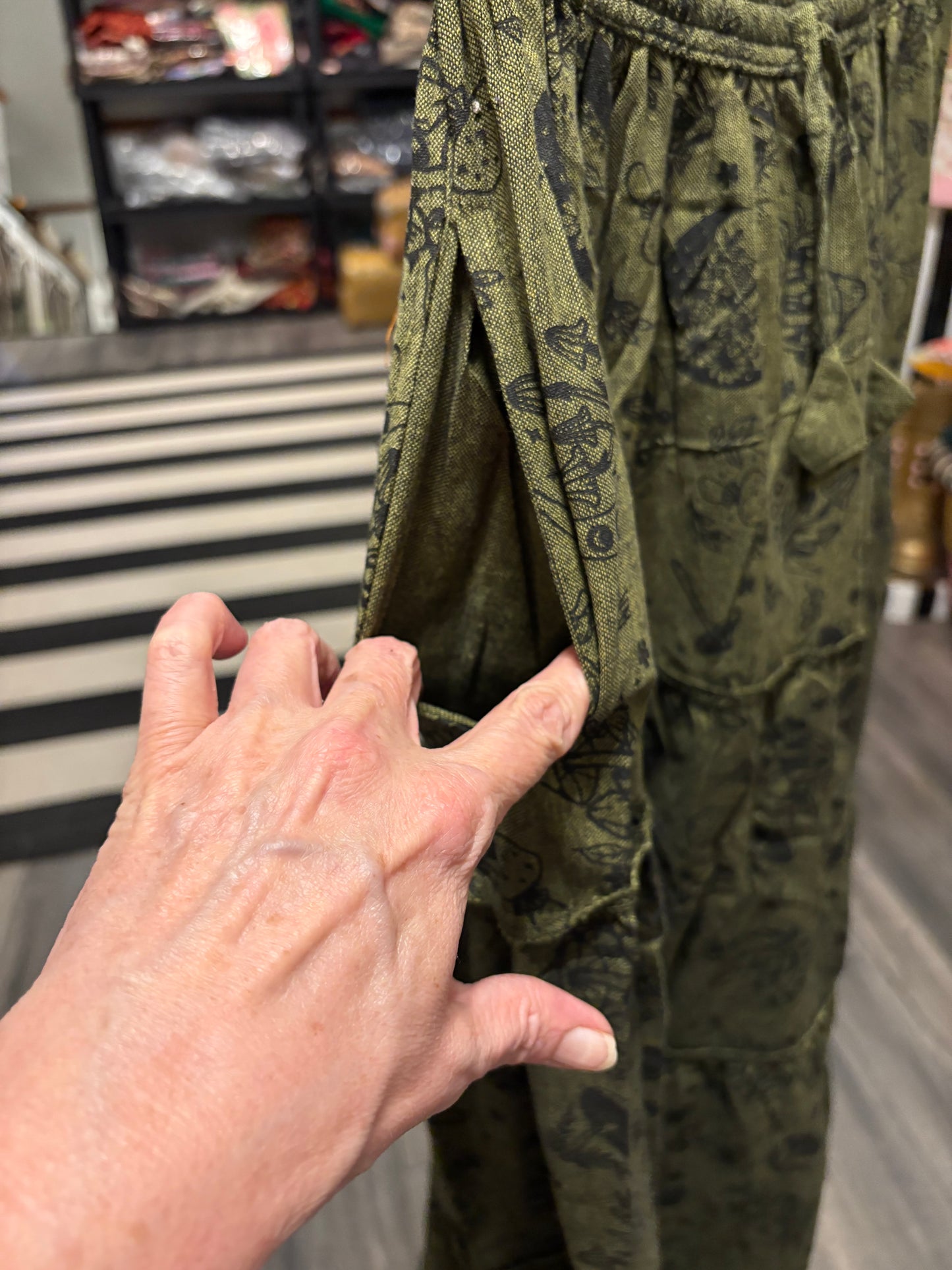 Flowy Tiered Mushroom Boho Skirt with Pockets: Green One Size Fits Small to XXL Size 4-16