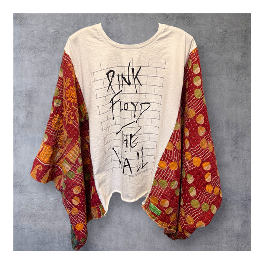 The Wall Upcycled Vintage Kantha Quilt Poncho Tee One Size Fits a Large to 3X