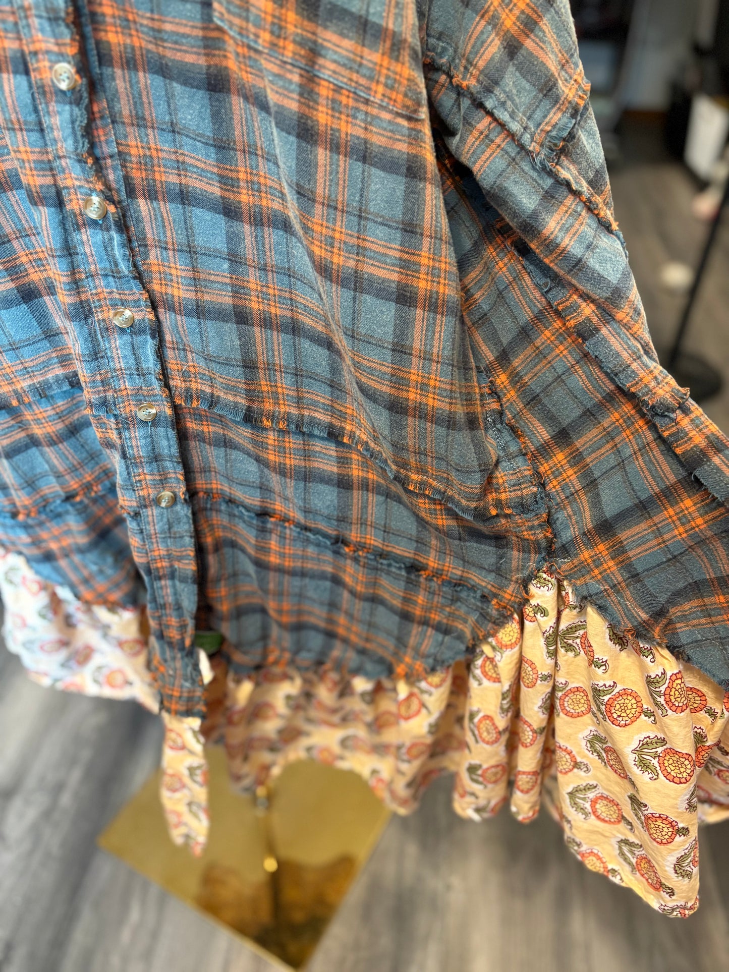 Petal Upcycled Oversized Frayed Flannel Dress One Size Fits a Small to XXL