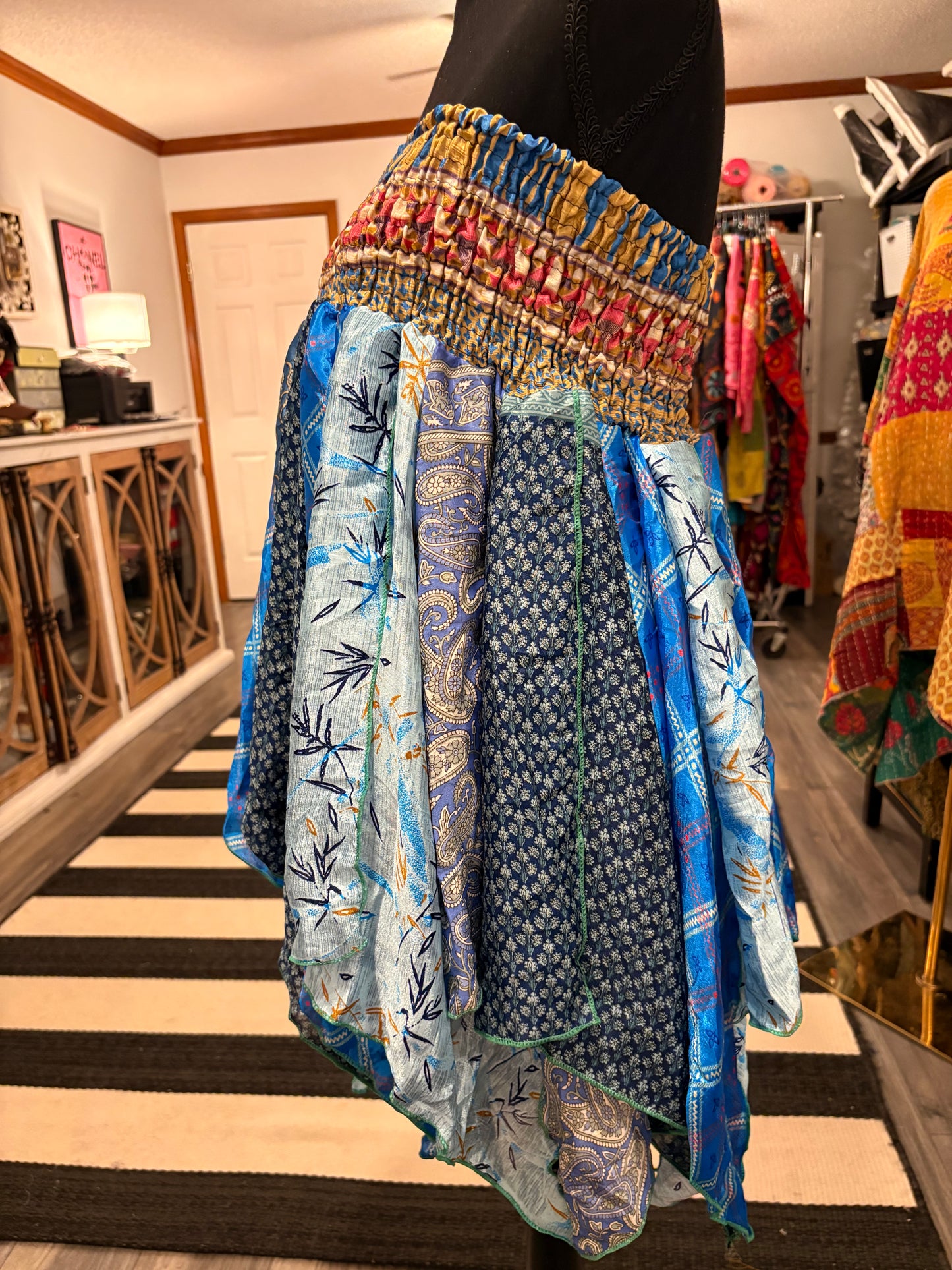 Jewel Pixie Diamond Cut Printed Asymmetric Skirt One Size Fits A Size 2-18