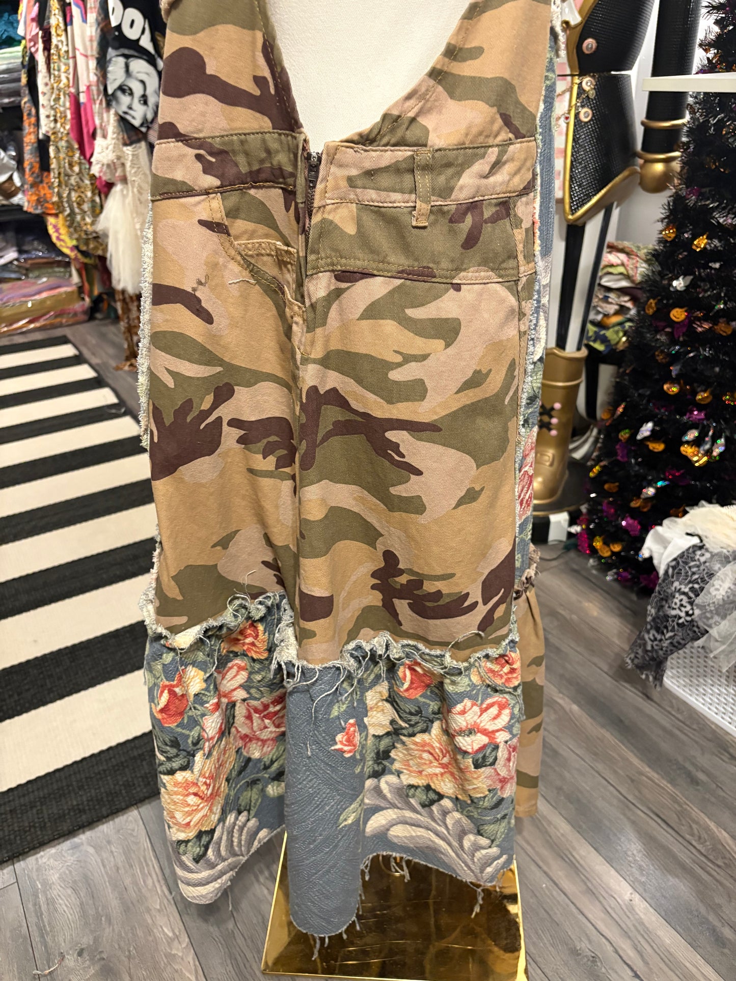 Classy Camo Upcycled Patchwork Overall Dress One Size Fits a Small to XL