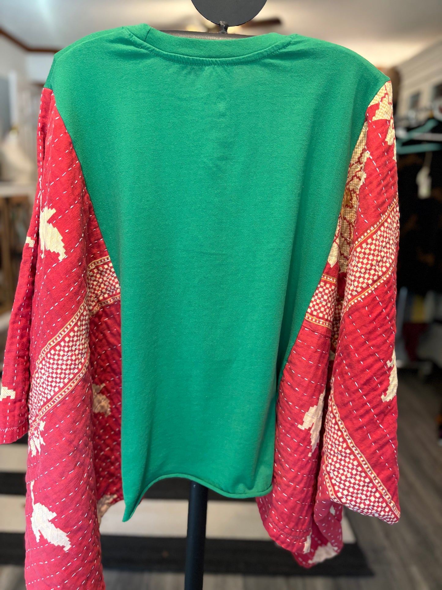 Does Somebody Need A Hug Upcycled Vintage Kantha Poncho Tee Fits A Size Small to XXL