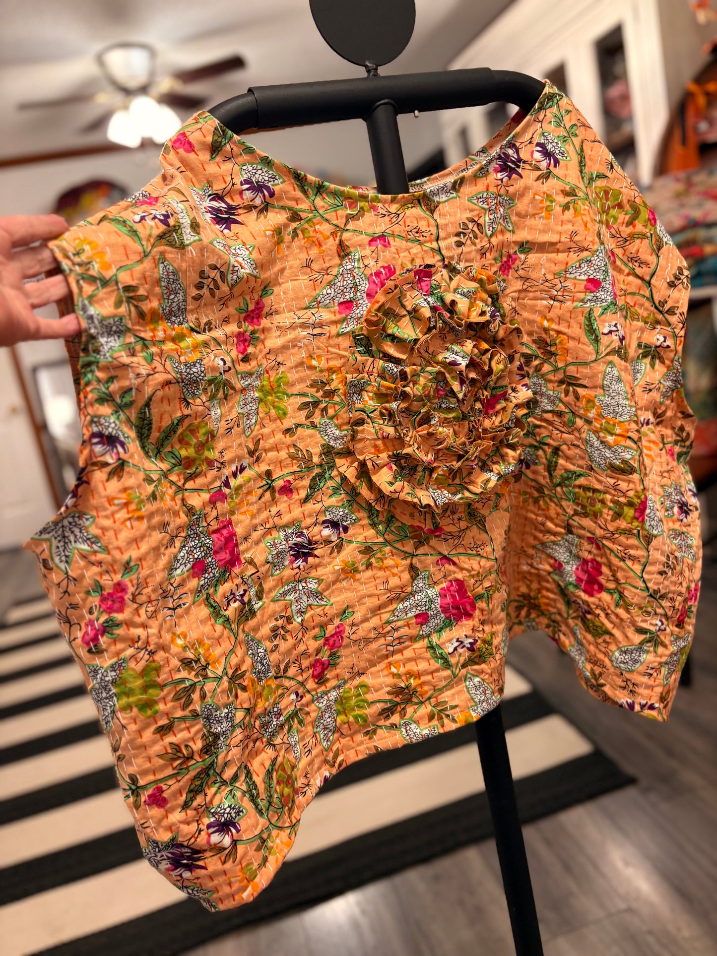 Claire Cabbage Rose Kantha Top One Size Fits a Small to 2X