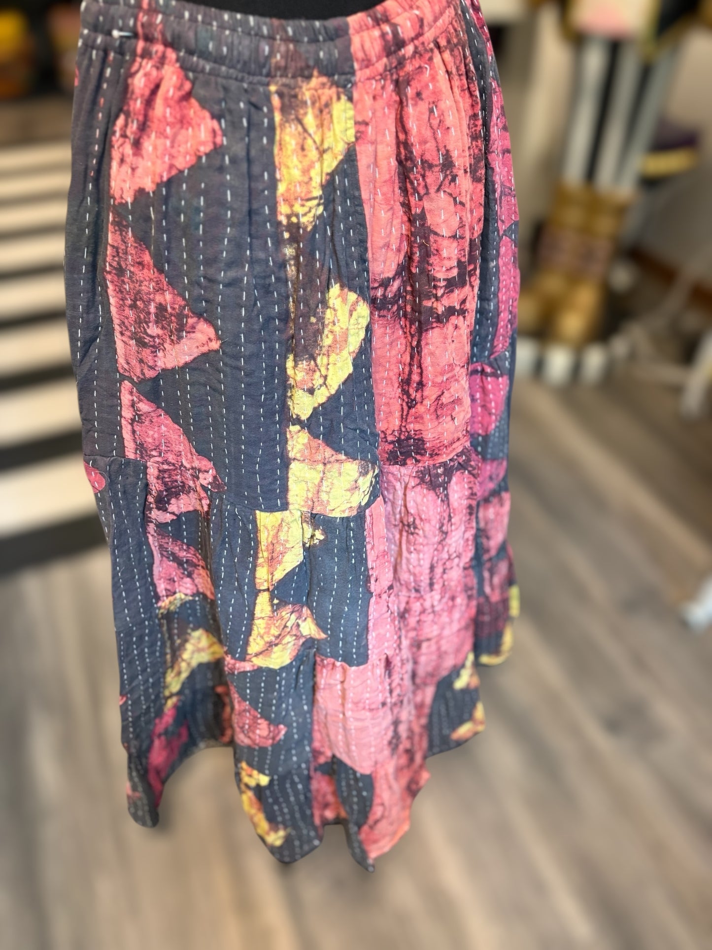 Alexis Kantha Flowy Tiered Reversible Palazzo Pant with Pockets: One Size Fits Size 6-16
