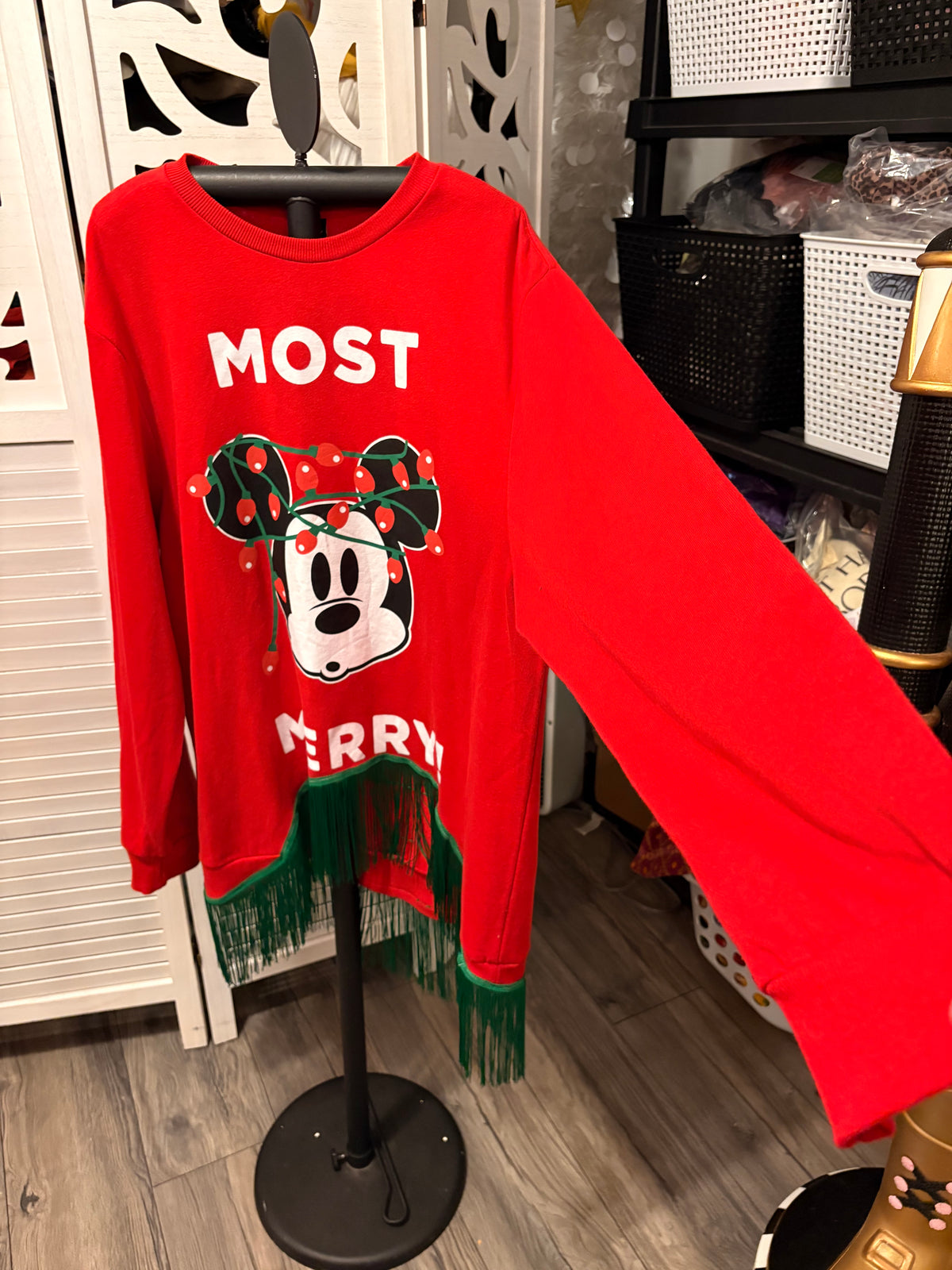 Most Merry Hi/Lo Glam Fringe Sweatshirt One Size Fits a Small to XL