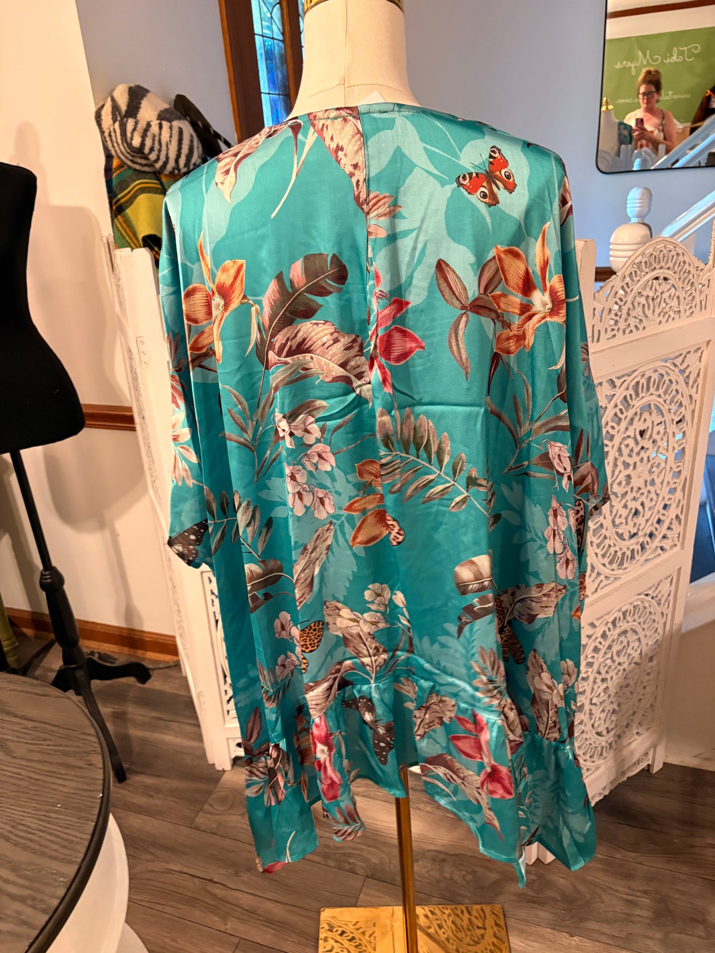 Teal Ruffle Kimono