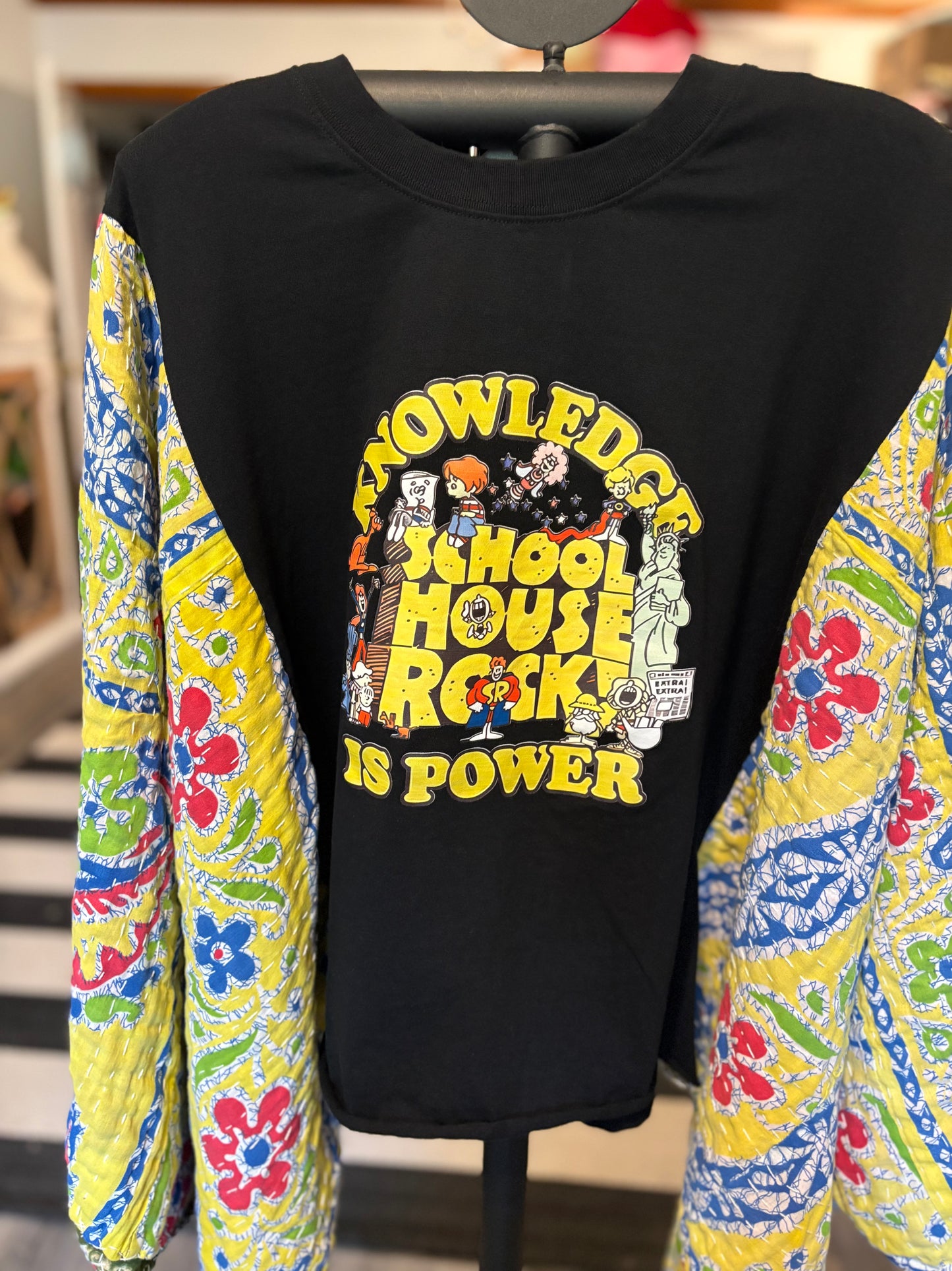 School House Rock Upcycled Vintage Kantha Poncho Tee Fits A Size Small to XXL