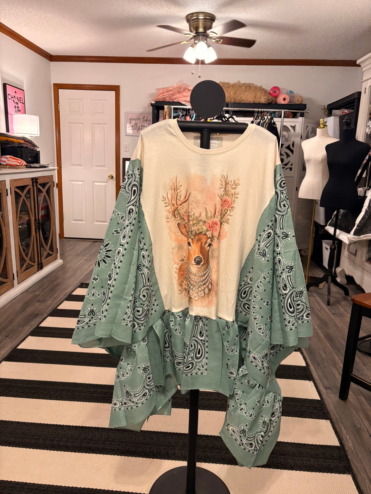 Deer Me Sage Bandana Ruffled Poncho One Size Fits a Small to 3X