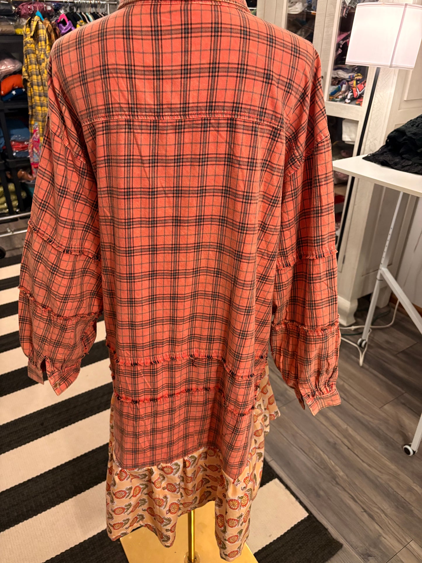 Lillibeth Upcycled Oversized Frayed Flannel Dress One Size Fits a Small to XXL