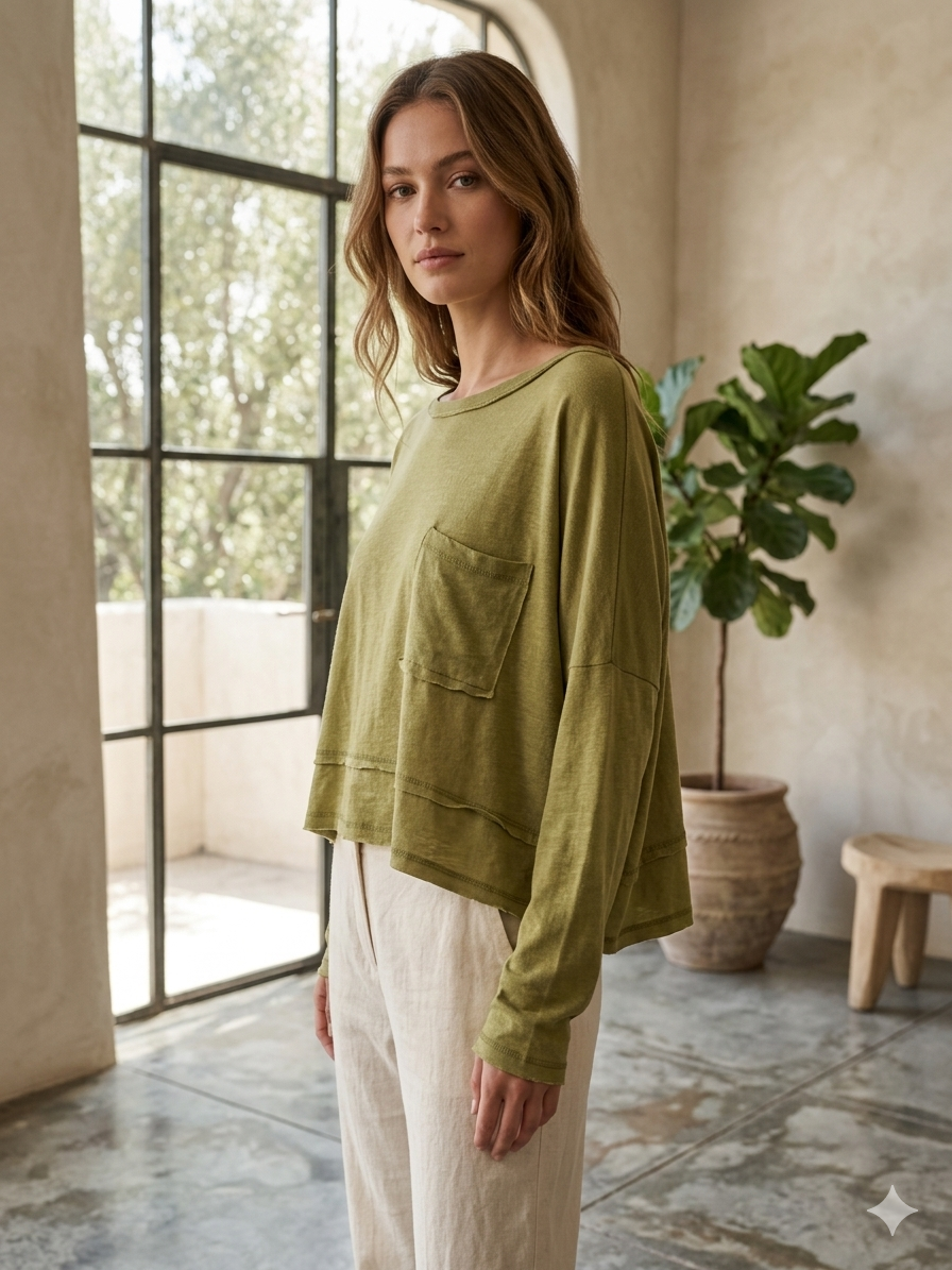 Olive Cropped Tee Large
