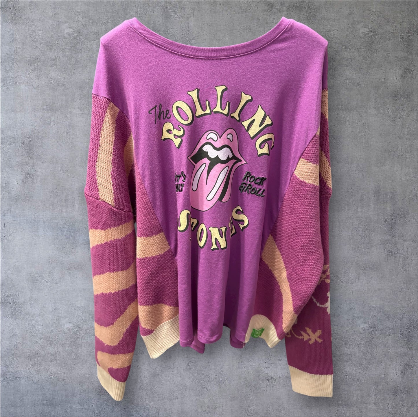 Purple Stones Upcycled Drop-Sleeve Tee Sweater One Size Fits a Small to XXL