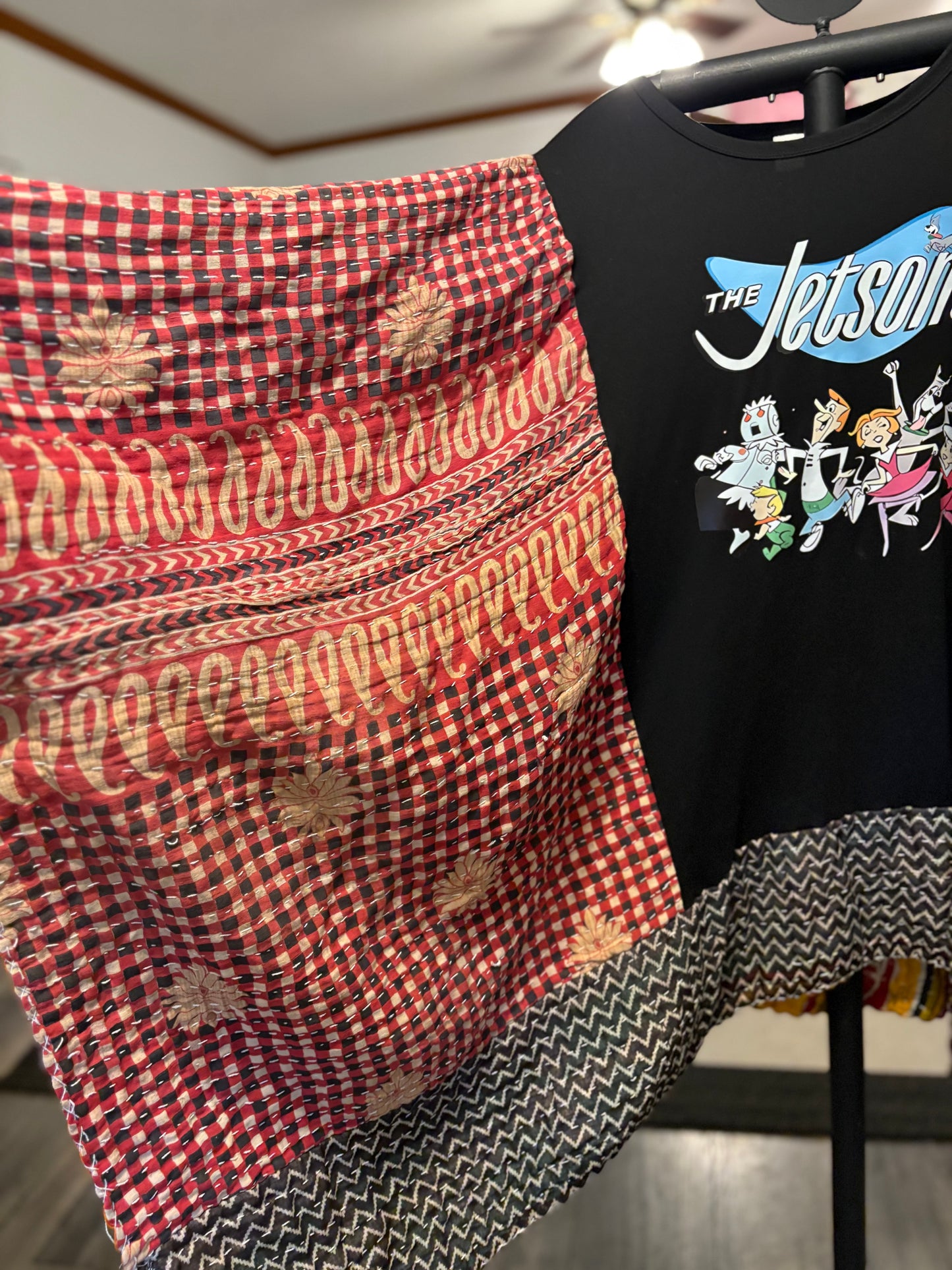 The Jetsons Upcycled Vintage Kantha Poncho Tee Fits A Size Large to 4X