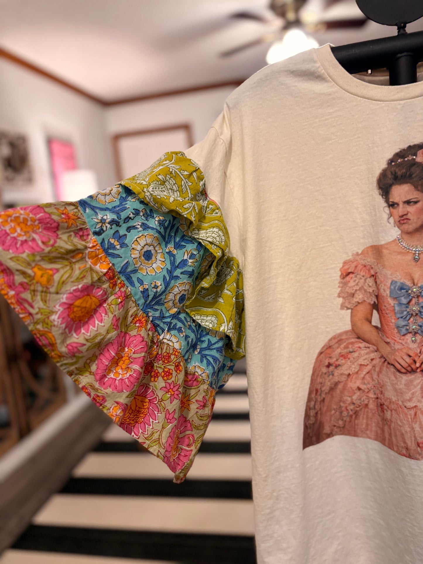 No Opinion Upcycled Ruffle Sleeve Tee Fits a Small to Large