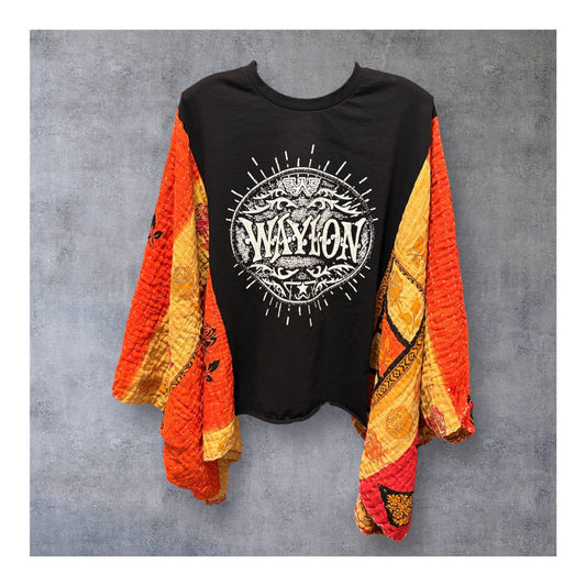 City of New Orleans Upcycled Vintage Kantha Quilt Poncho Tee One Size Fits a Small to XXL
