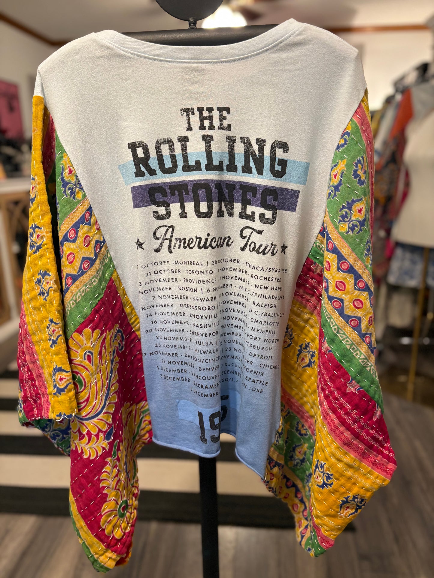 1965 Stones Tour Upcycled Vintage Kantha Poncho Tee Fits A Size Small to XXL