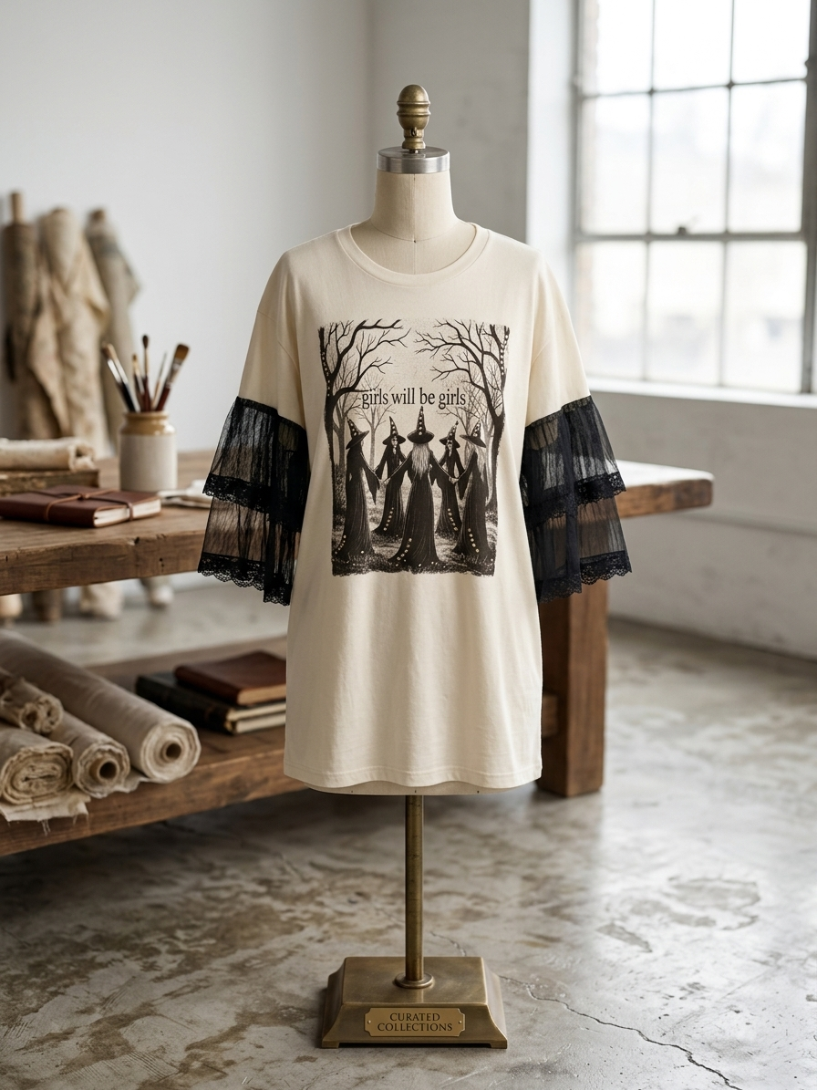 Girls Will Be Girls Rhinstone Tee with Chiffon Sleeves.. One Size Fits a Small to Large